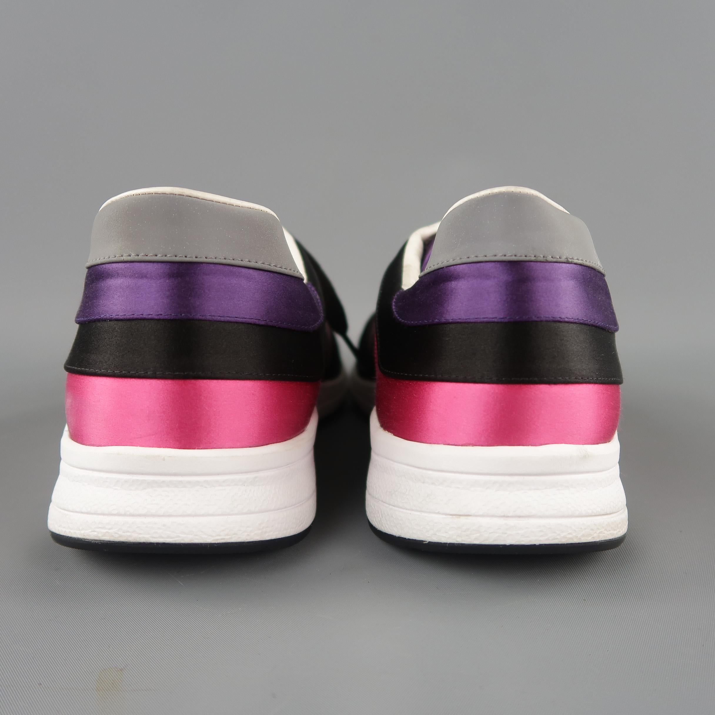 GUCCI Size 11 Burgundy Black Purple & Pink Color Block Satin Ipanema Sneakers 1