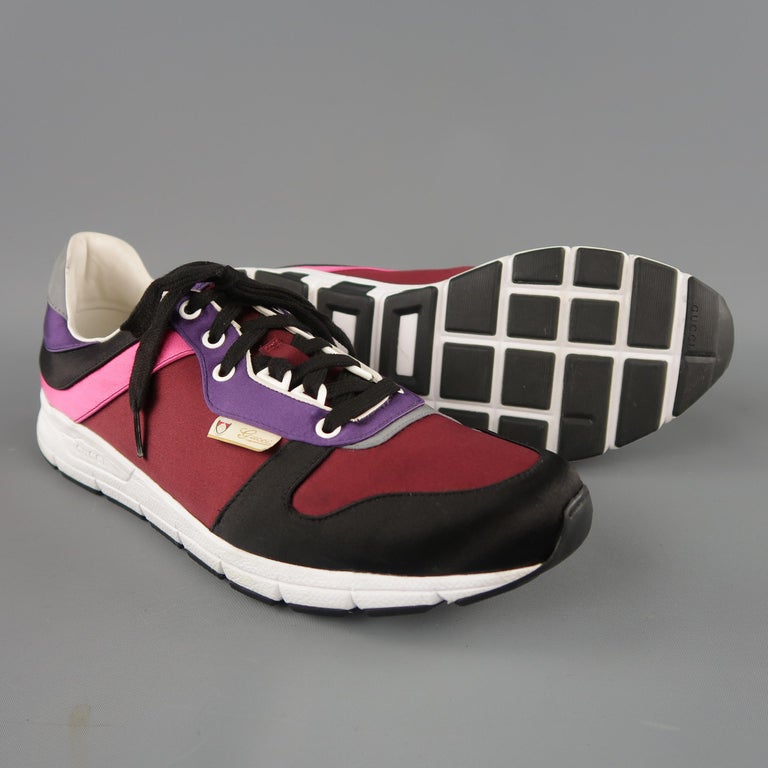 GUCCI Size 11 Burgundy and Pink Color Block Satin Ipanema Sneakers at | gucci ipanema