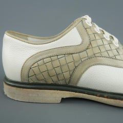 BOTTEGA VENETA Size 8 White & Gray Two Toned Intrecciato Leather Lace Up Shoes