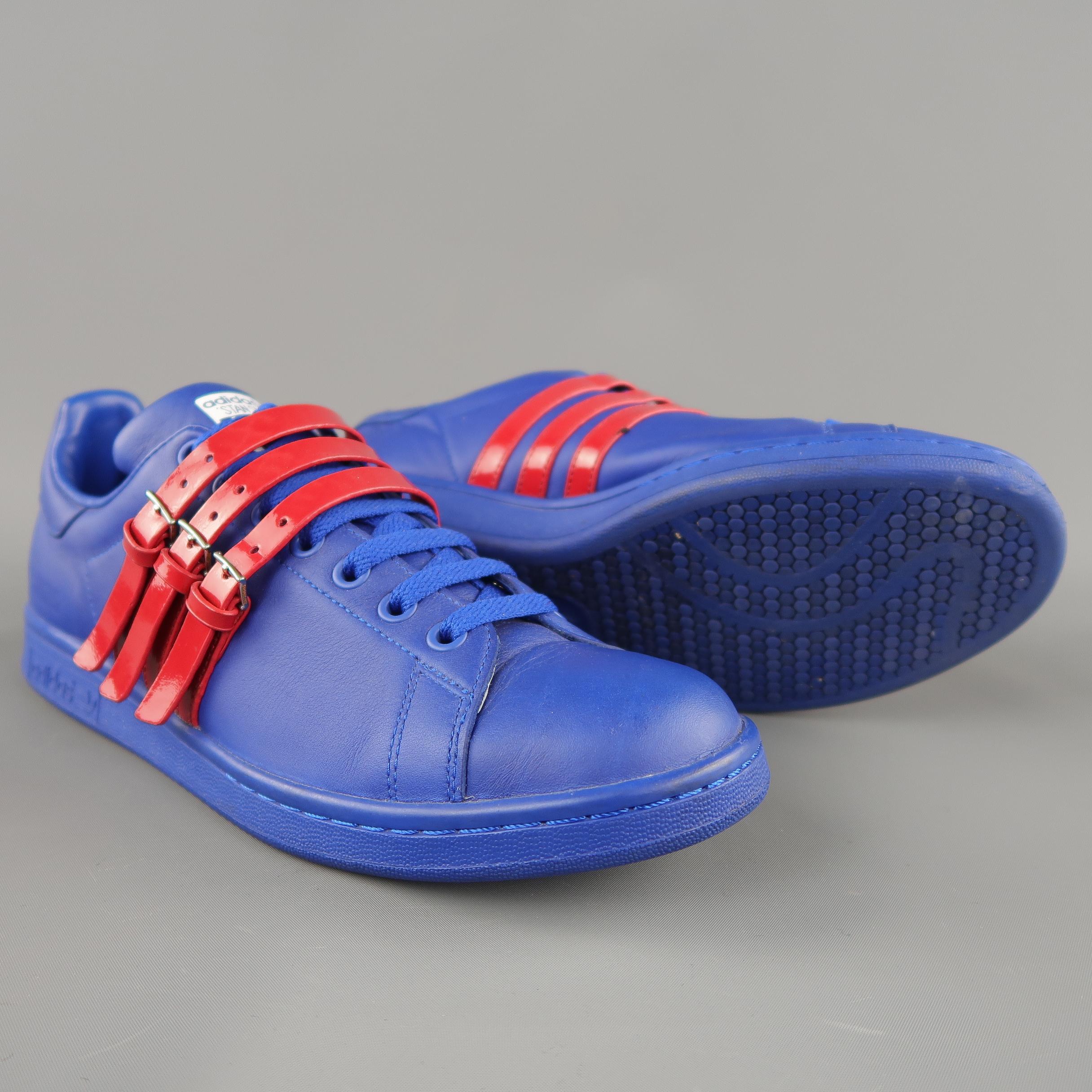 Purple ADIDAS x RAF SIMONS Size 9.5 Royal Blue & Red Leather Stan Smith Sneakers
