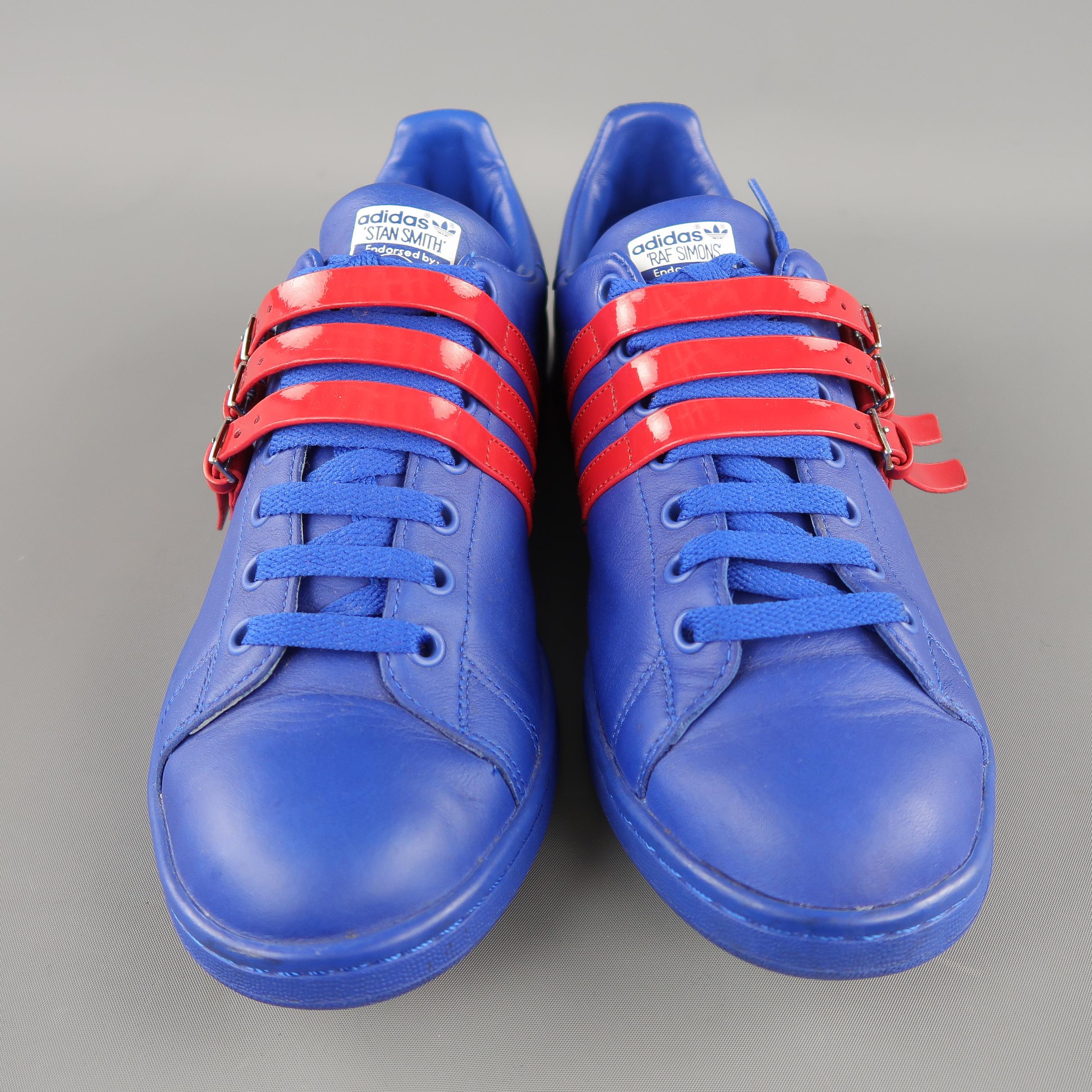 ADIDAS x RAF SIMONS Size 9.5 Royal Blue & Red Leather Stan Smith Sneakers In Excellent Condition In San Francisco, CA