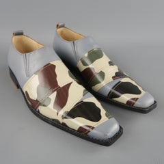 COMME des GARCONS HOMME PLUS Size 6 Grey Camo Strip Leather Loafers Shoes