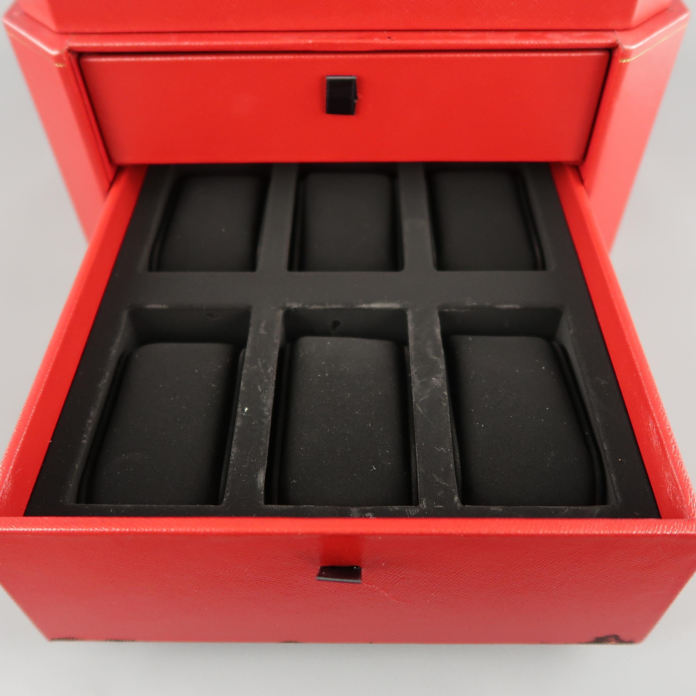 Women's or Men's Vintage CARTIER Red Watch & Jewelry Storage Box with Drawer Compartments