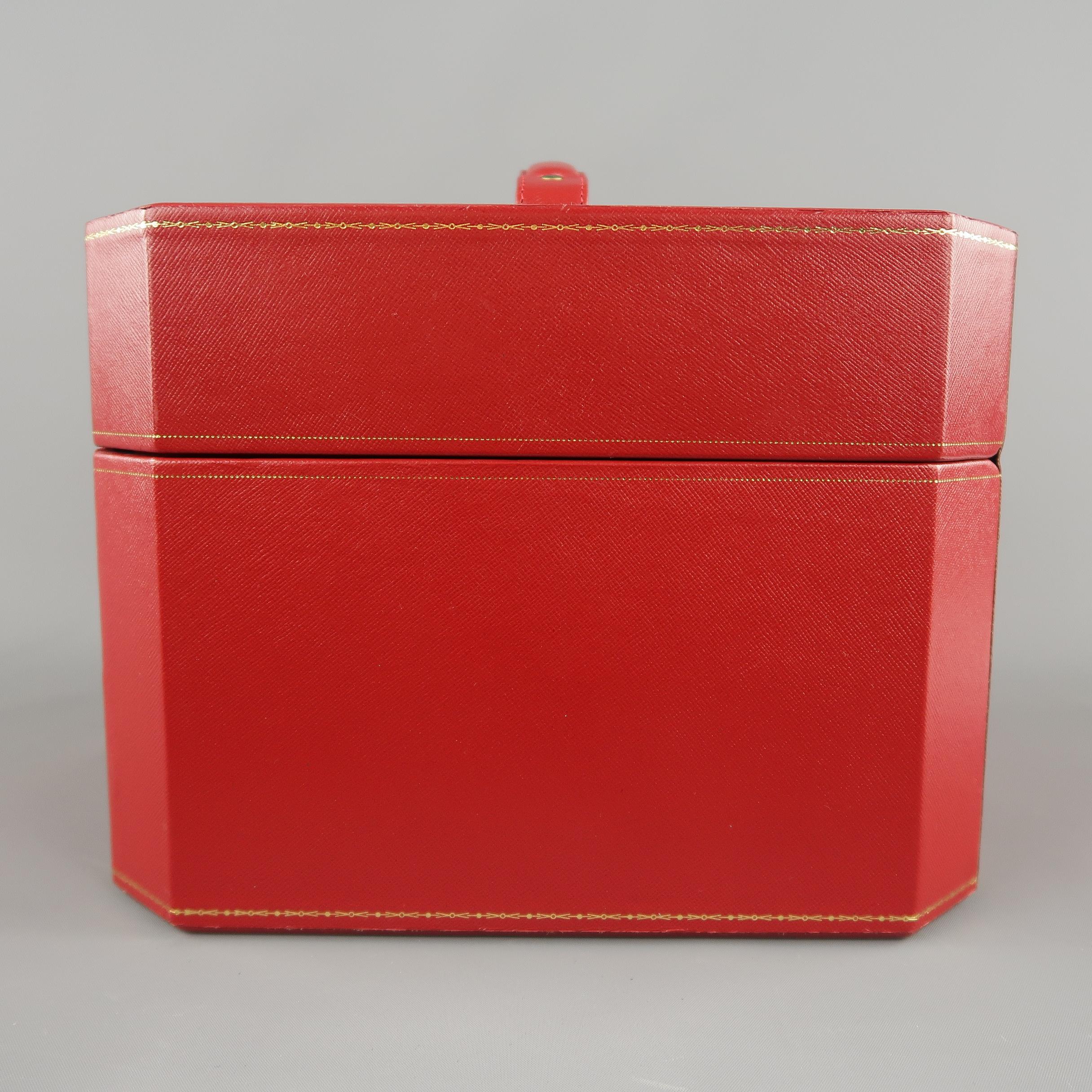 Vintage CARTIER Red Watch & Jewelry Storage Box with Drawer Compartments 7