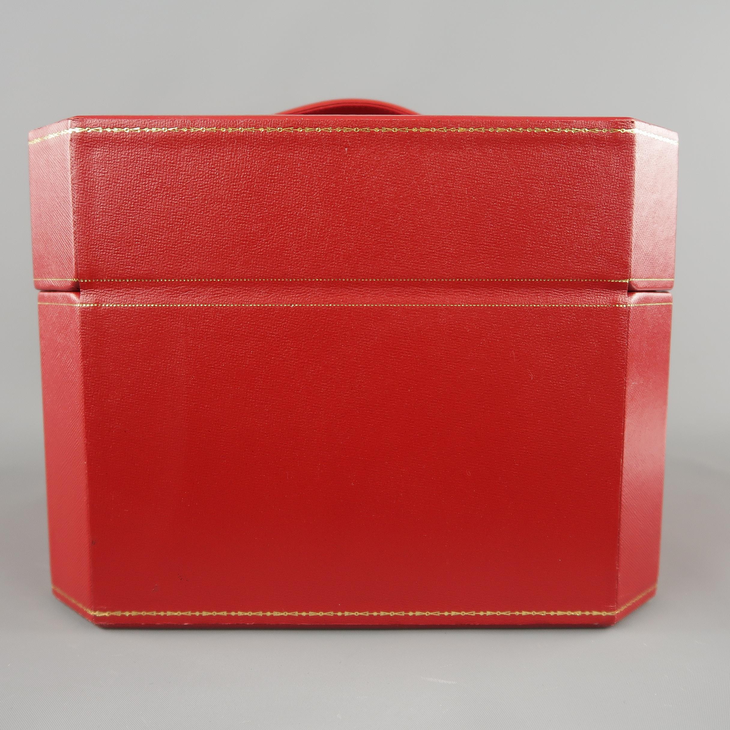 Vintage CARTIER Red Watch & Jewelry Storage Box with Drawer Compartments 6