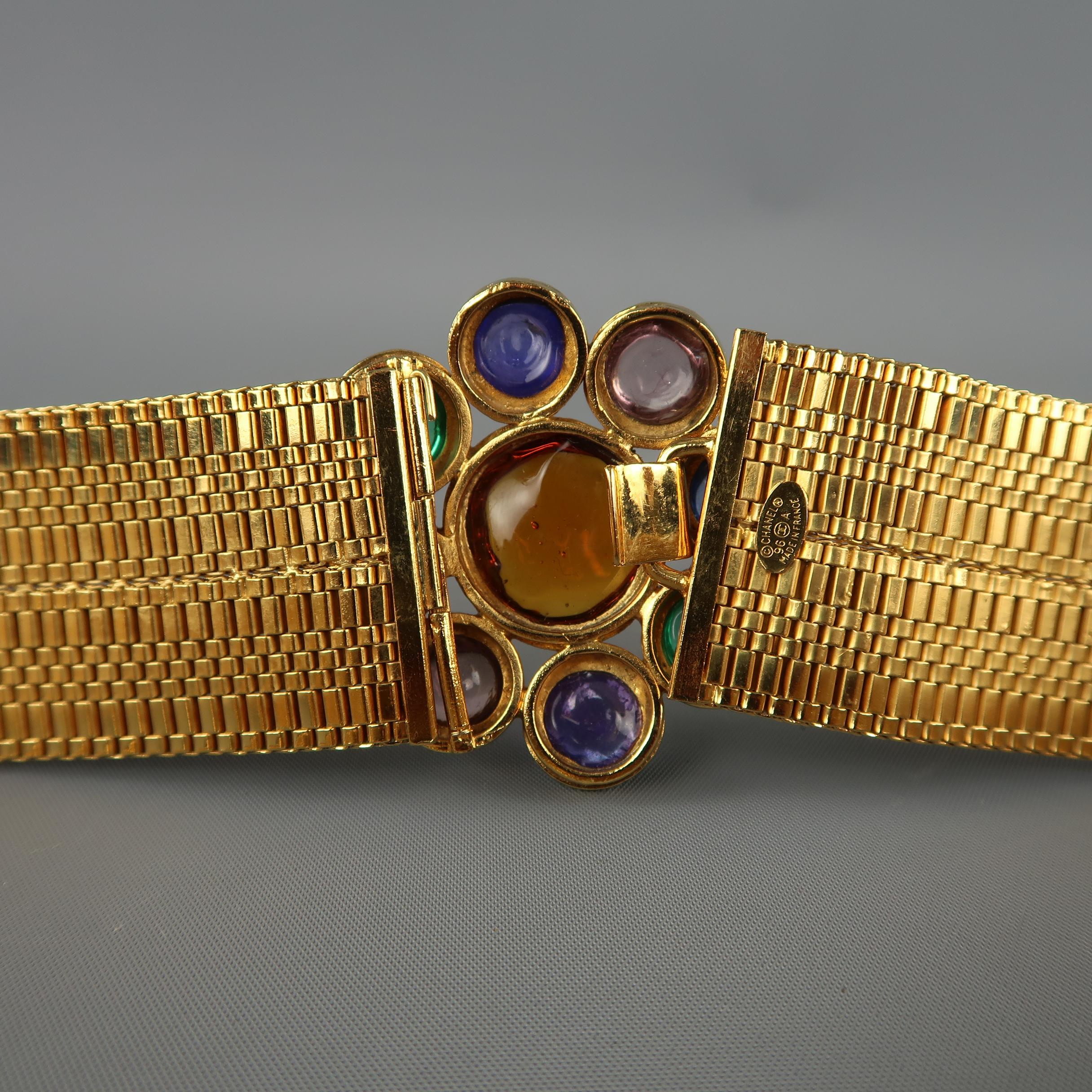 Women's Vintage CHANEL Gold Gripoix Rhinestone Byzantine Flower Metal Belt