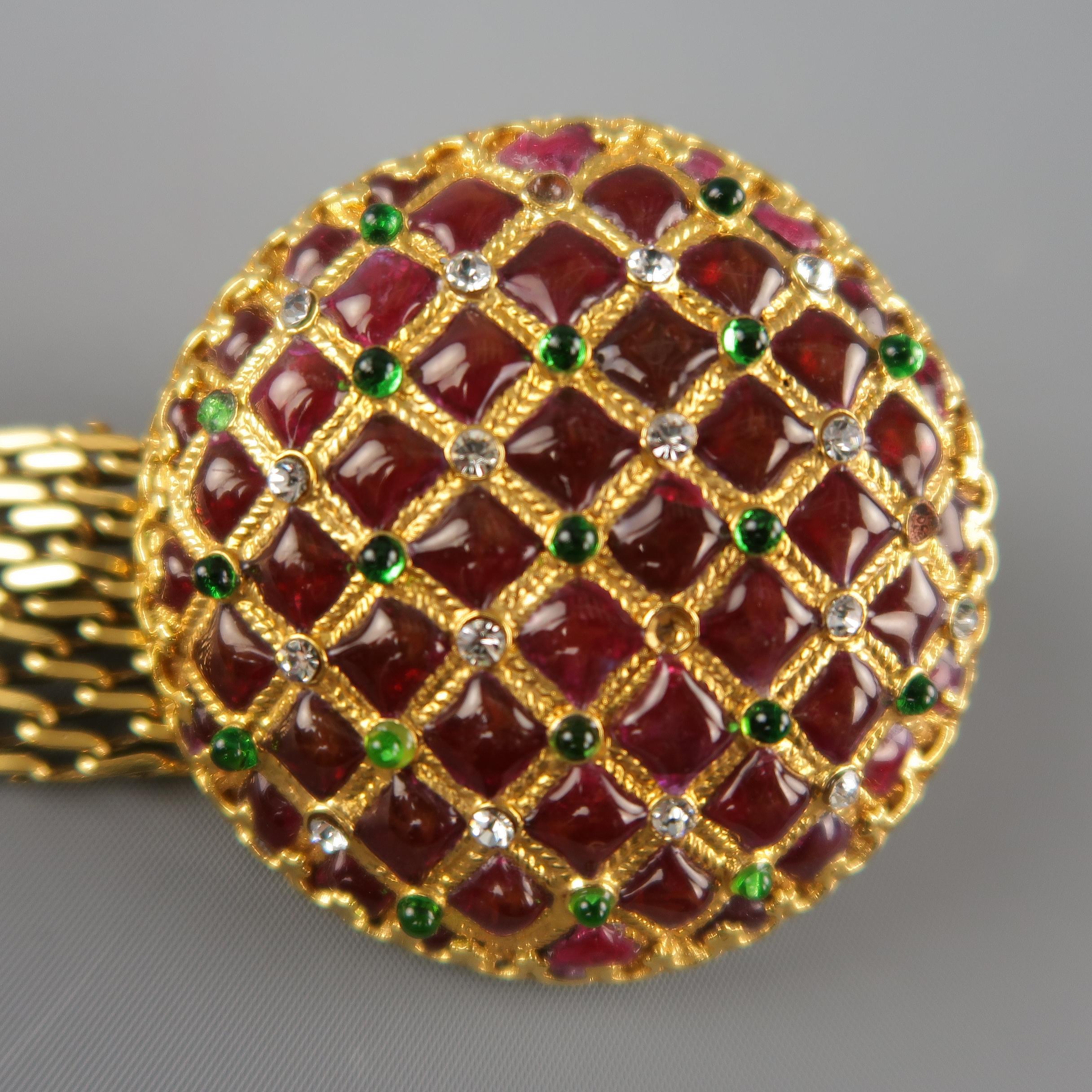 Brown Vintage CHANEL Gold Metal Burgundy Byzantine Buckle Belt