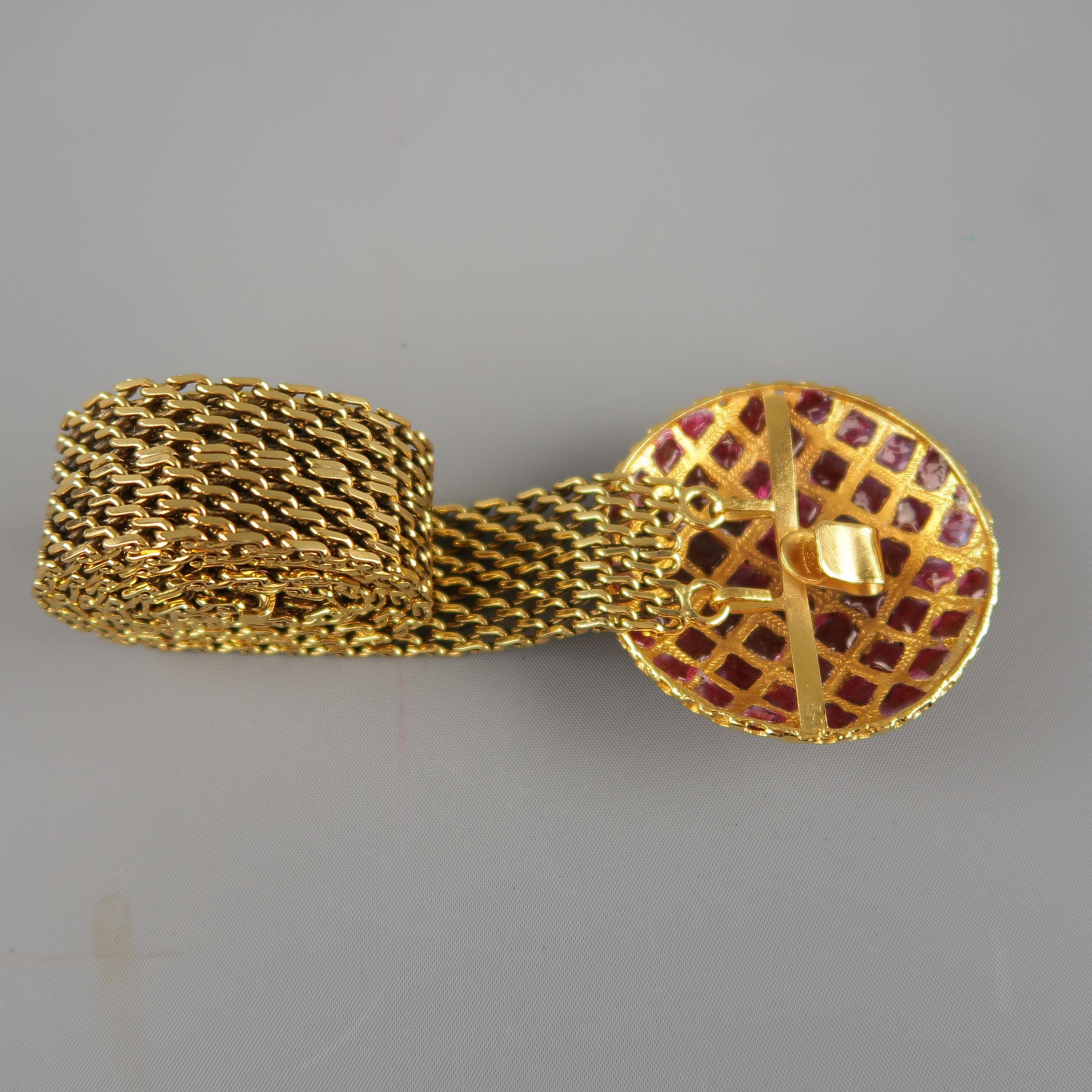 Vintage CHANEL Gold Metal Burgundy Byzantine Buckle Belt 1