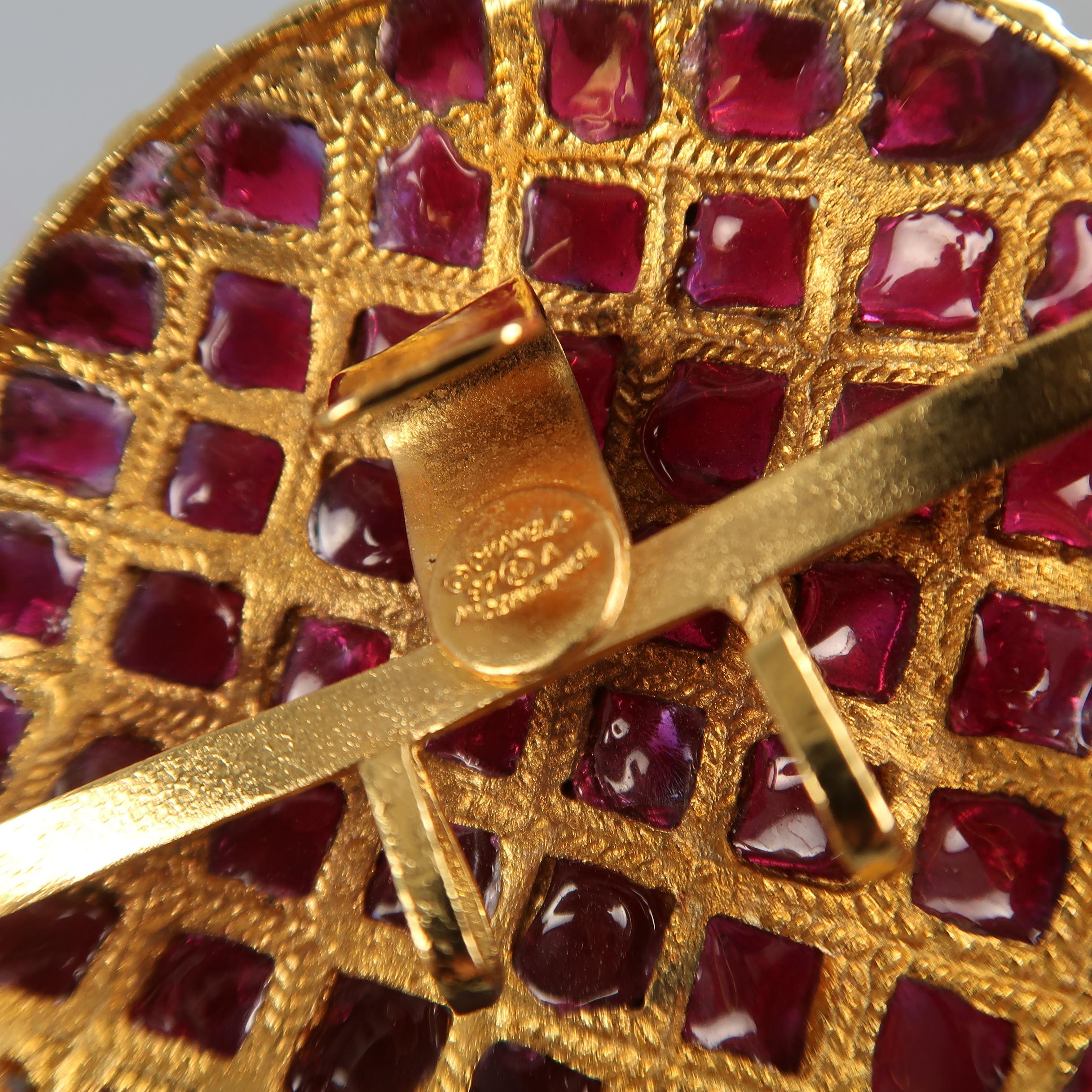 Vintage CHANEL Gold Metal Burgundy Byzantine Buckle Belt 3