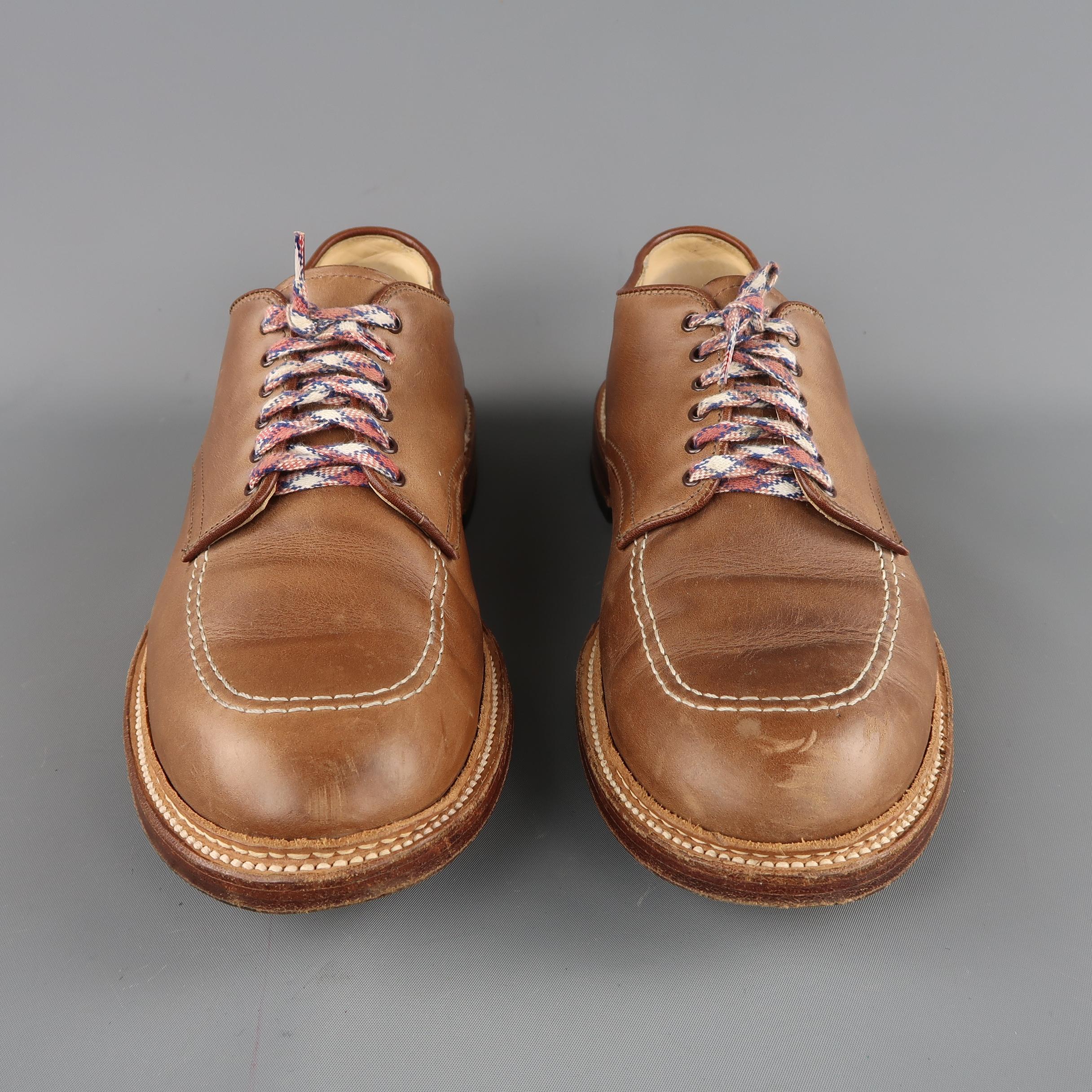 ALDEN Size 10.5 Tan Contrast Stitch Leather Lace Up Shoes In Good Condition In San Francisco, CA