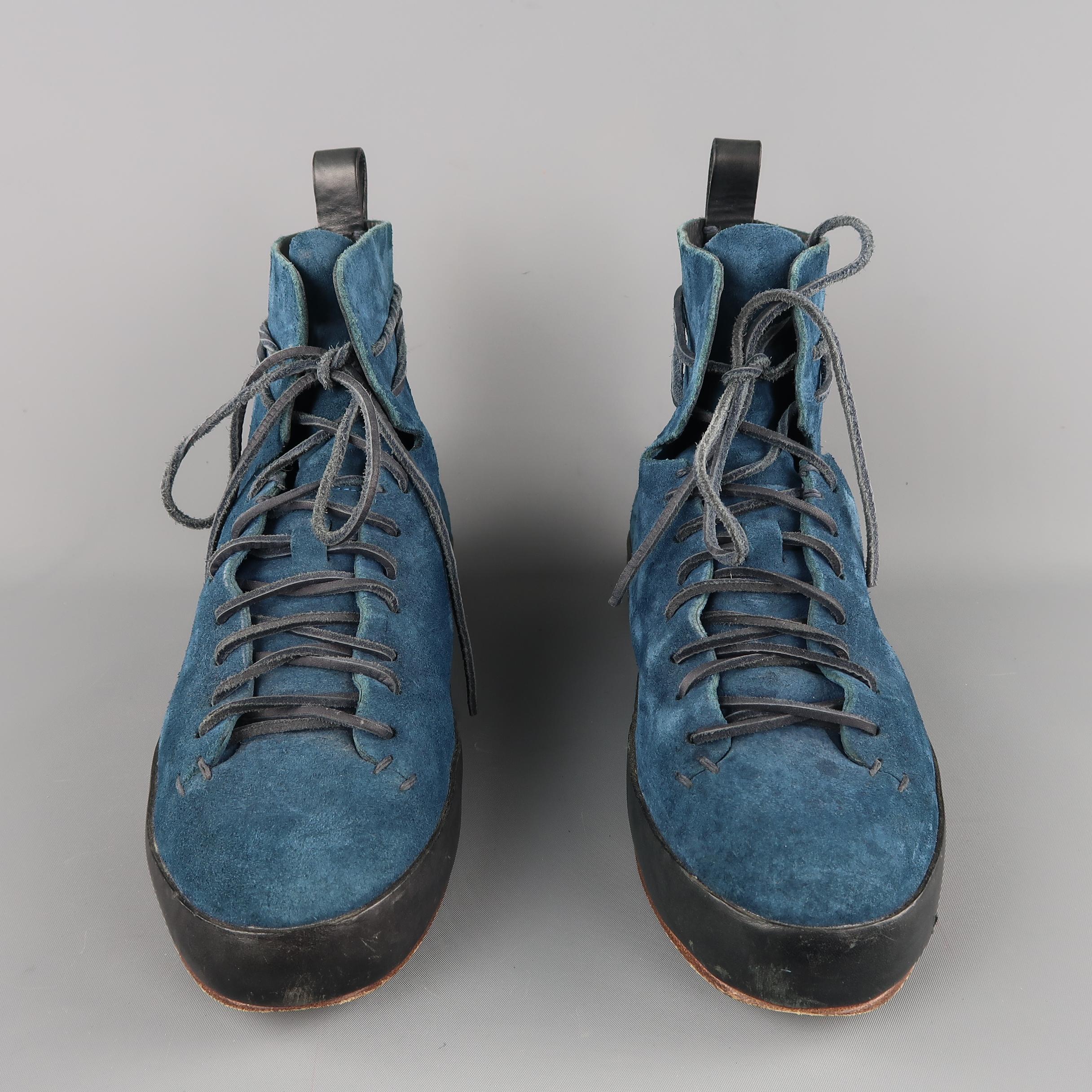 Black FEIT Size 10 Blue Solid Suede Ankle Boots