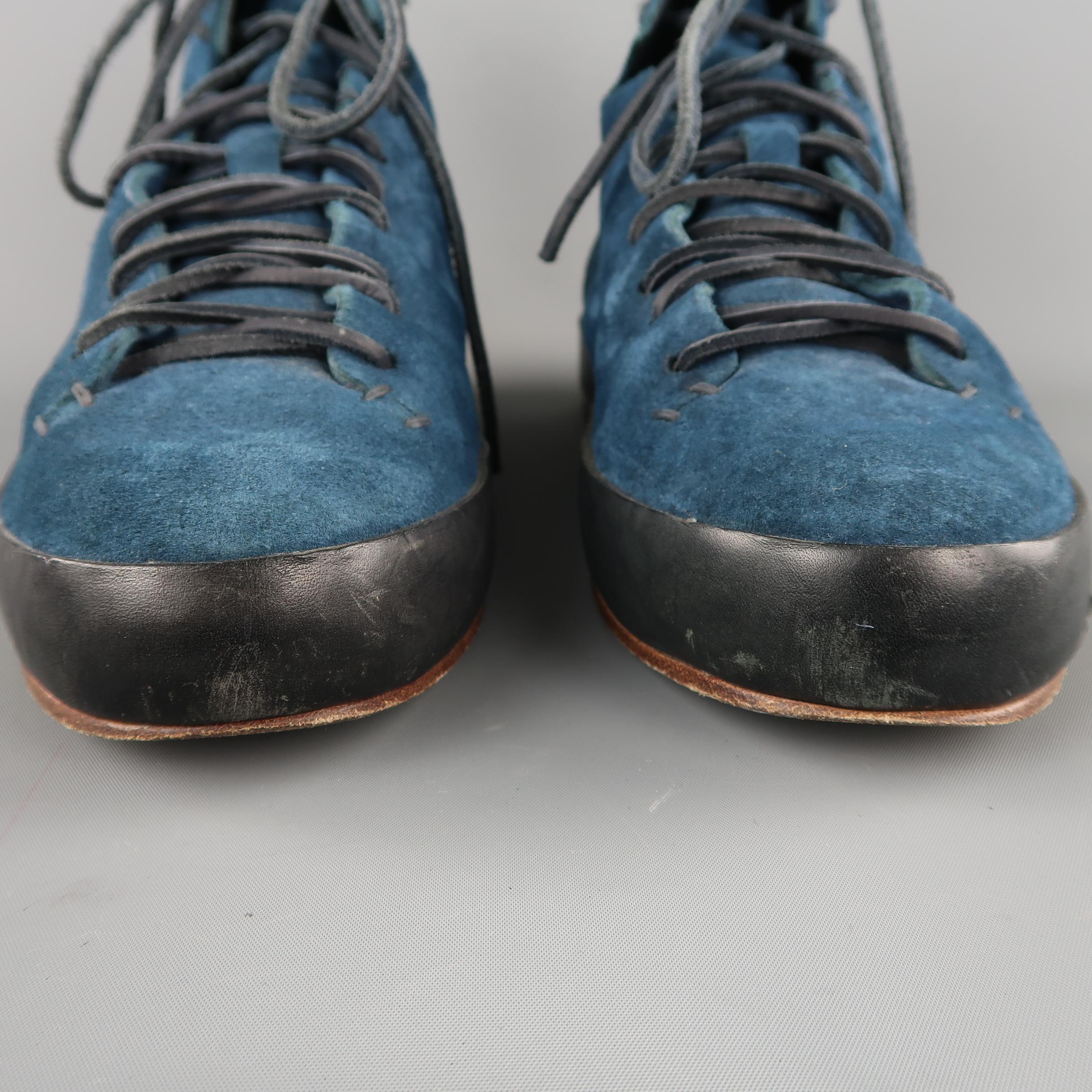 FEIT Size 10 Blue Solid Suede Ankle Boots In Excellent Condition In San Francisco, CA