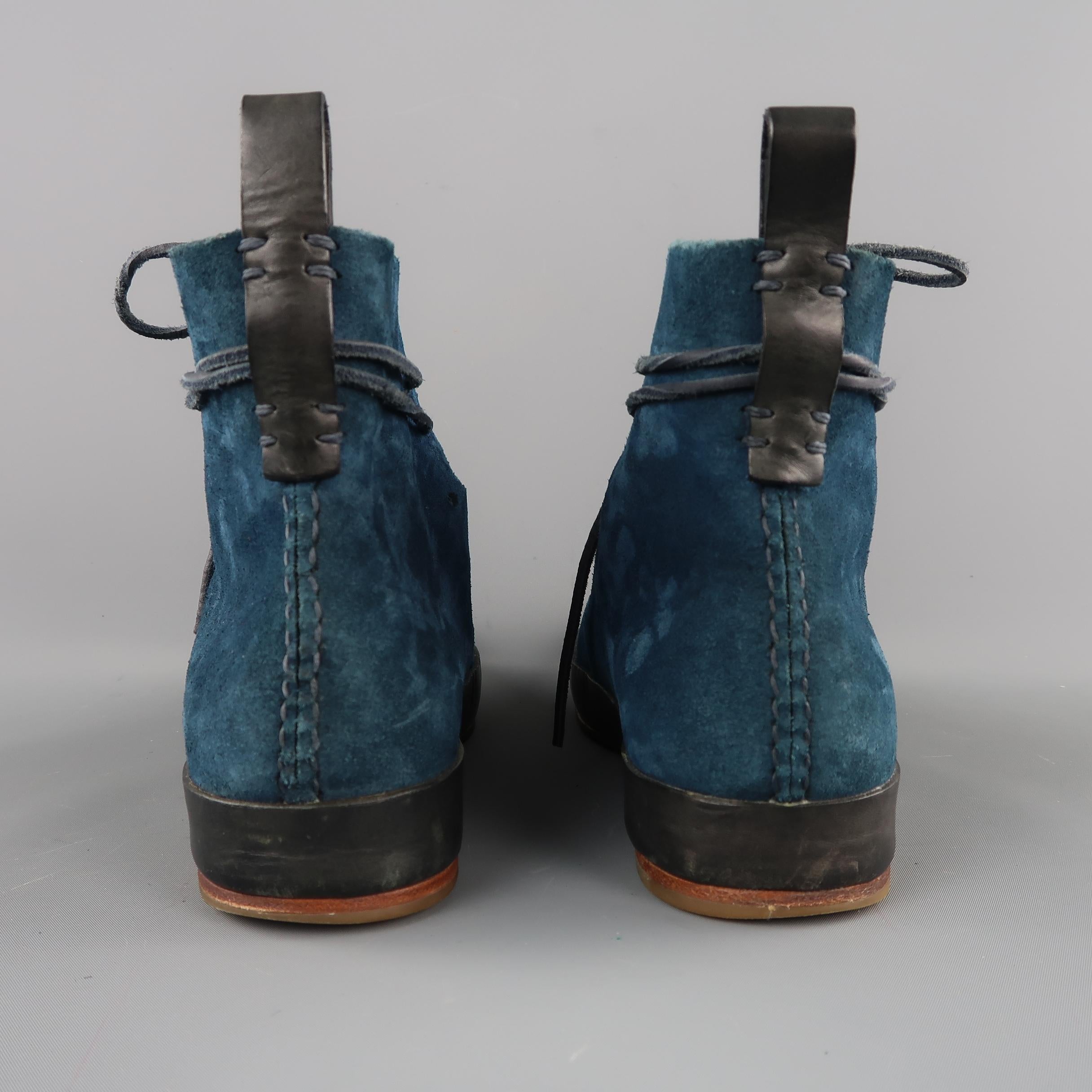 FEIT Size 10 Blue Solid Suede Ankle Boots 2