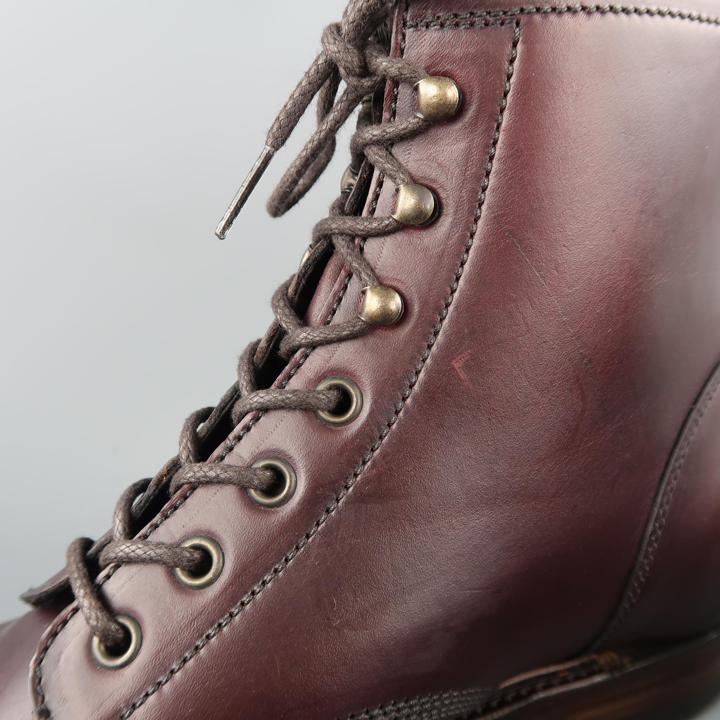RRL by RALPH LAUREN Size 11.5 Burgundy Solid Leather Boots In New Condition In San Francisco, CA