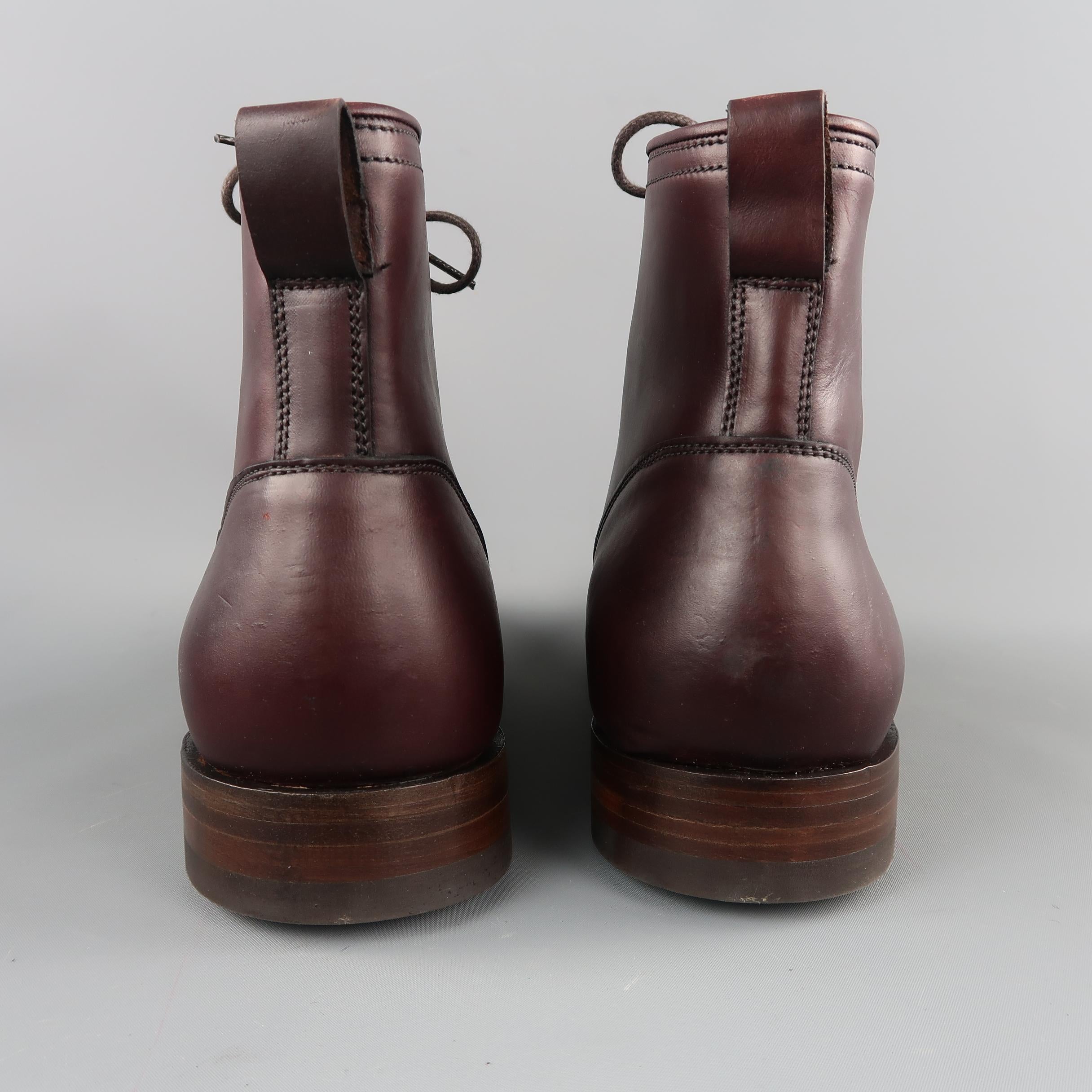 RRL by RALPH LAUREN Size 11.5 Burgundy Solid Leather Boots 1