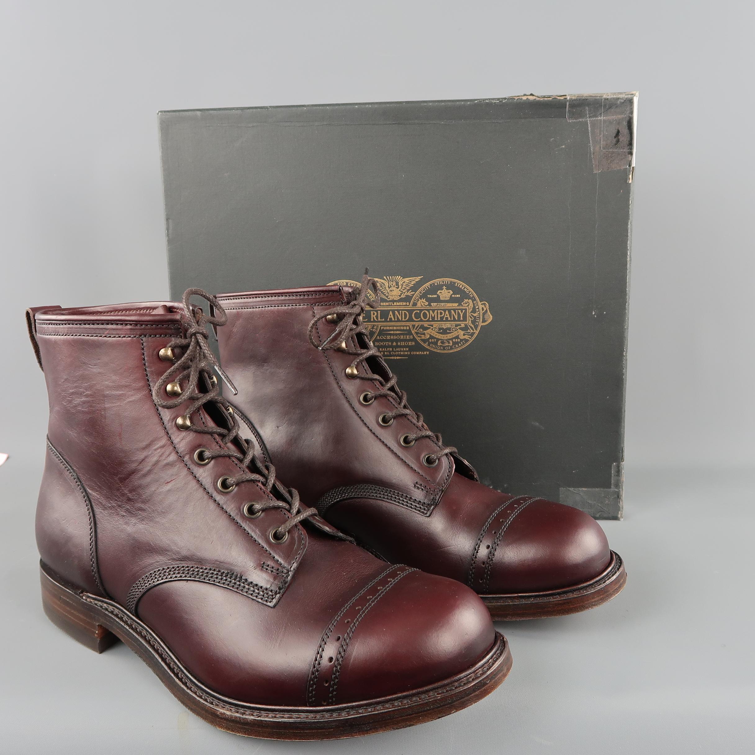 RRL by RALPH LAUREN Size 11.5 Burgundy Solid Leather Boots 3