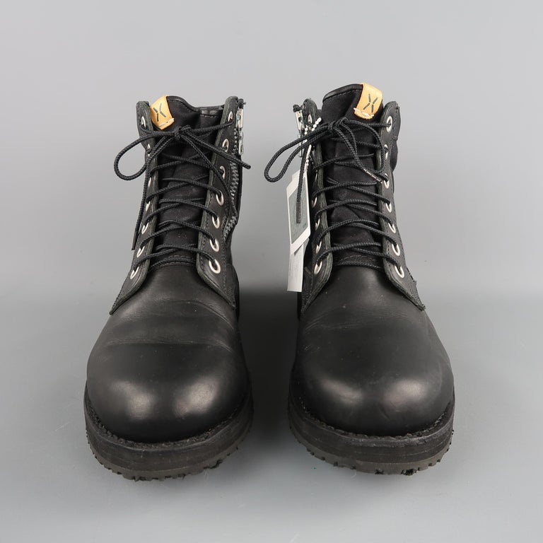 VISVIM 7 Hole 73' Folk Veggie Size 9 Black Solid Leather Boots at