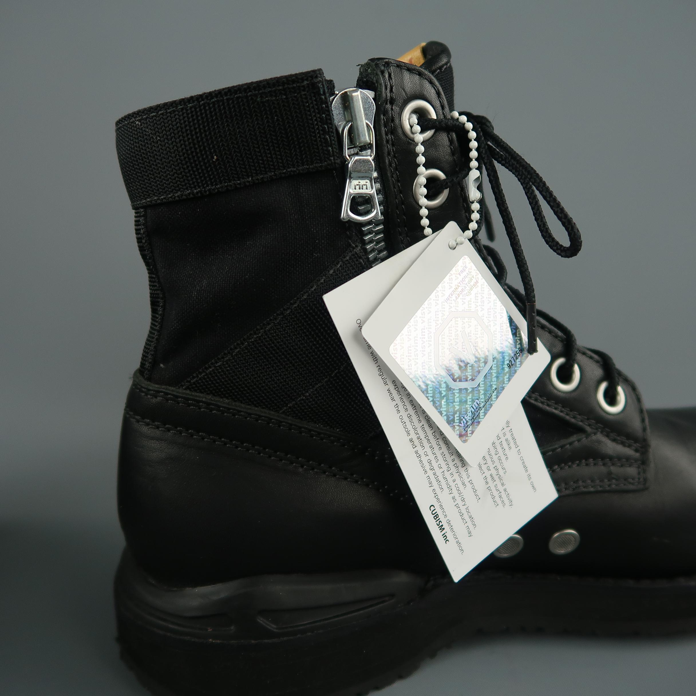 VISVIM 7 Hole 73' Folk Veggie Size 9 Black Solid Leather Boots 1
