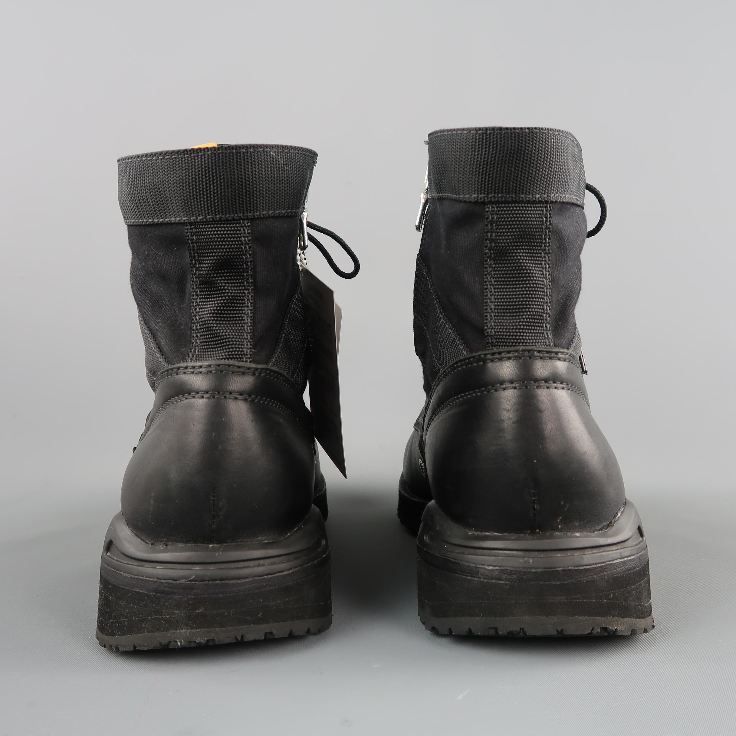 VISVIM 7 Hole 73' Folk Veggie Size 9 Black Solid Leather Boots 3