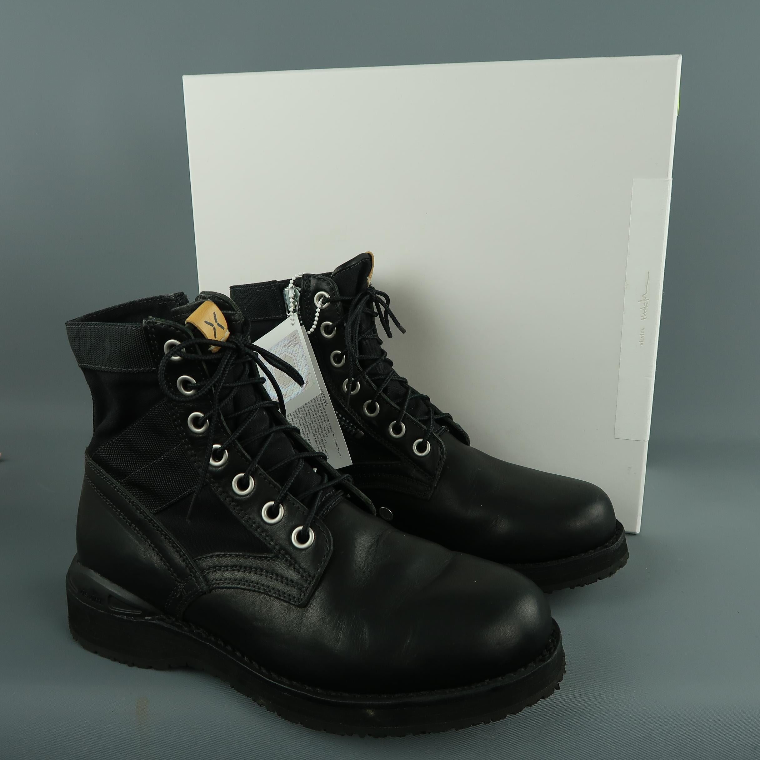 VISVIM 7 Hole 73' Folk Veggie Size 9 Black Solid Leather Boots 5