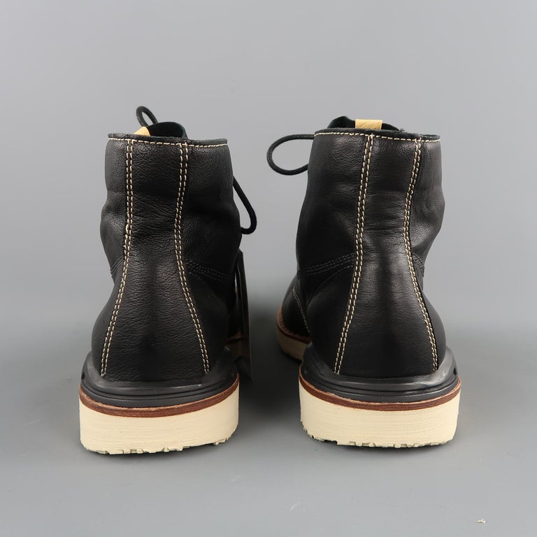 VISVIM Virgil Folk (KNGR) Size 10 Black Solid Leather Boots at 1stDibs