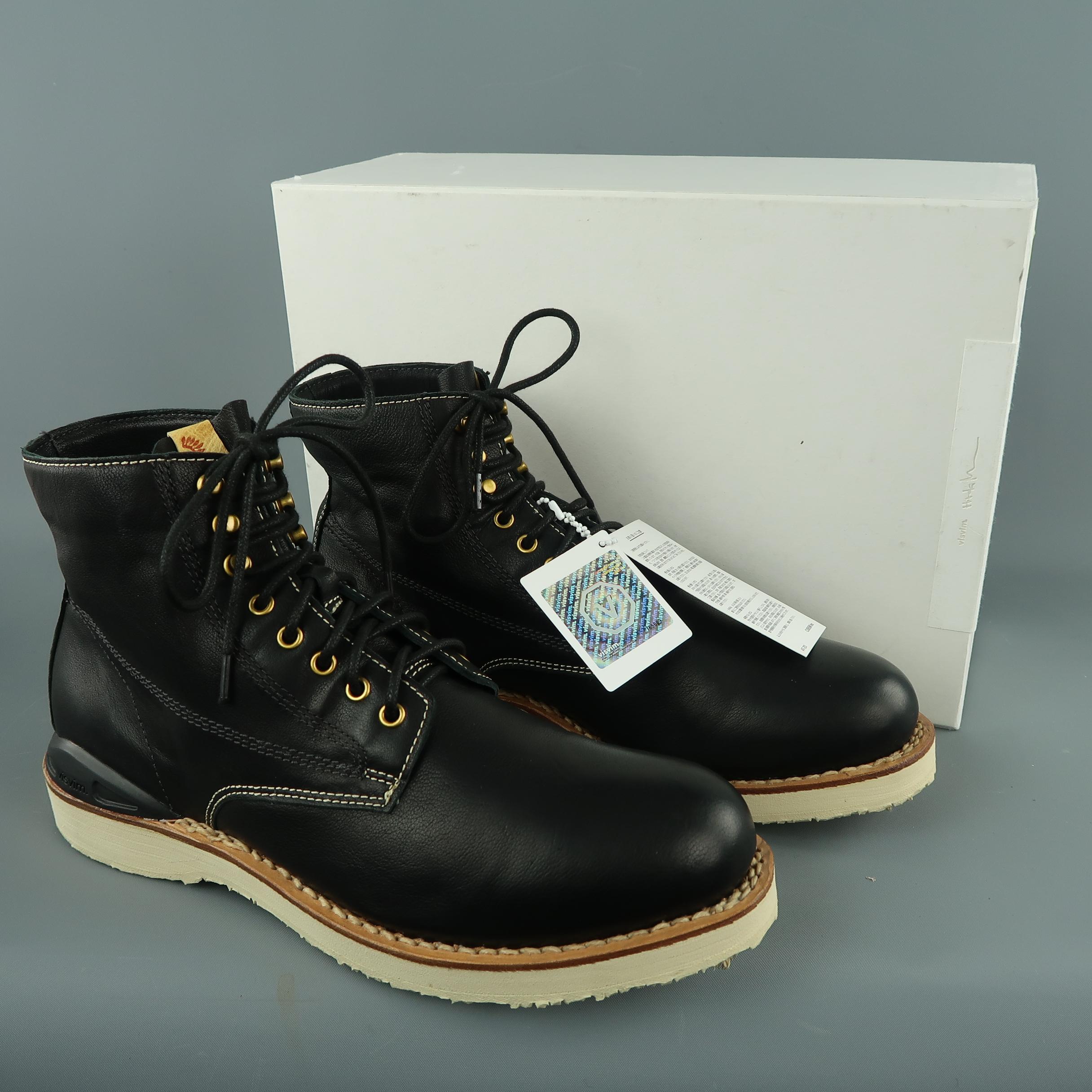 VISVIM Virgil Folk (KNGR) Size 10 Black Solid Leather Boots 3