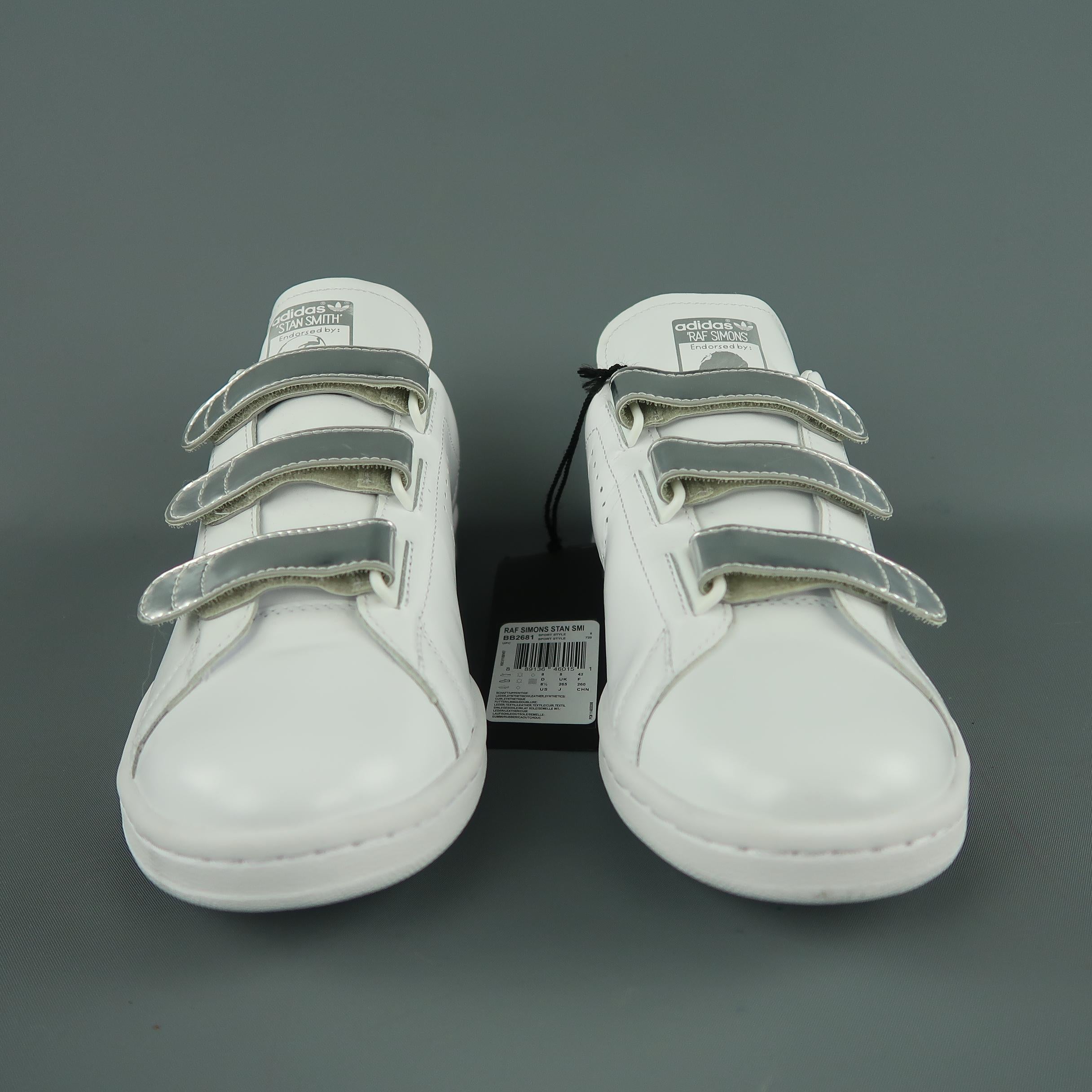 ADIDAS X RAF SIMONS Size 8.5 White Solid Leather Sneakers In New Condition In San Francisco, CA