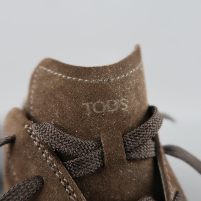 TOD'S Size 10 Brown Solid Suede Lace Up Sneaker Shoes at 1stDibs