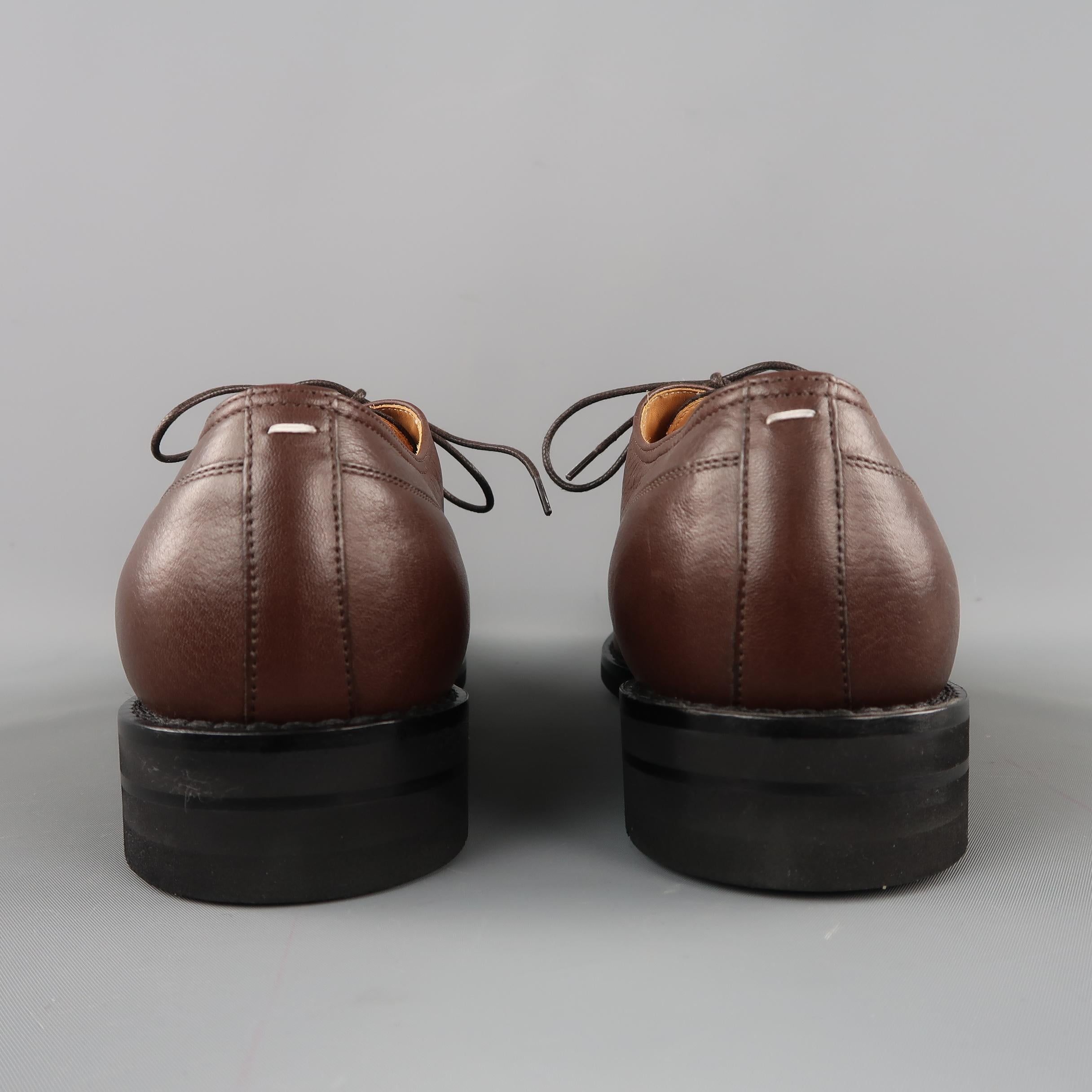 MAISON MARTIN MARGIELA Size 12 Brown Solid Leather Lace Up Shoes In New Condition In San Francisco, CA