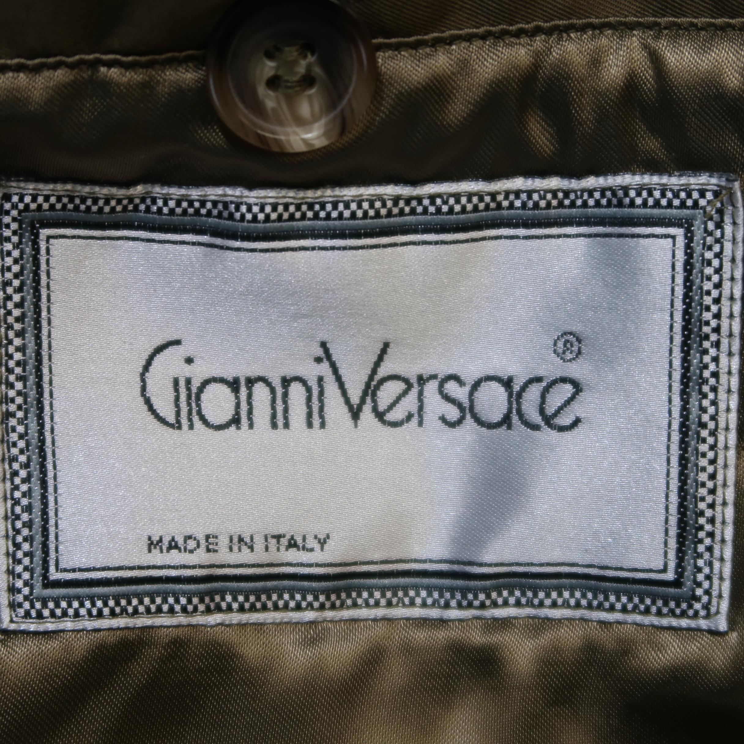 GIANNI VERSACE 42 Olive Solid Cotton Cropped Jacket 4