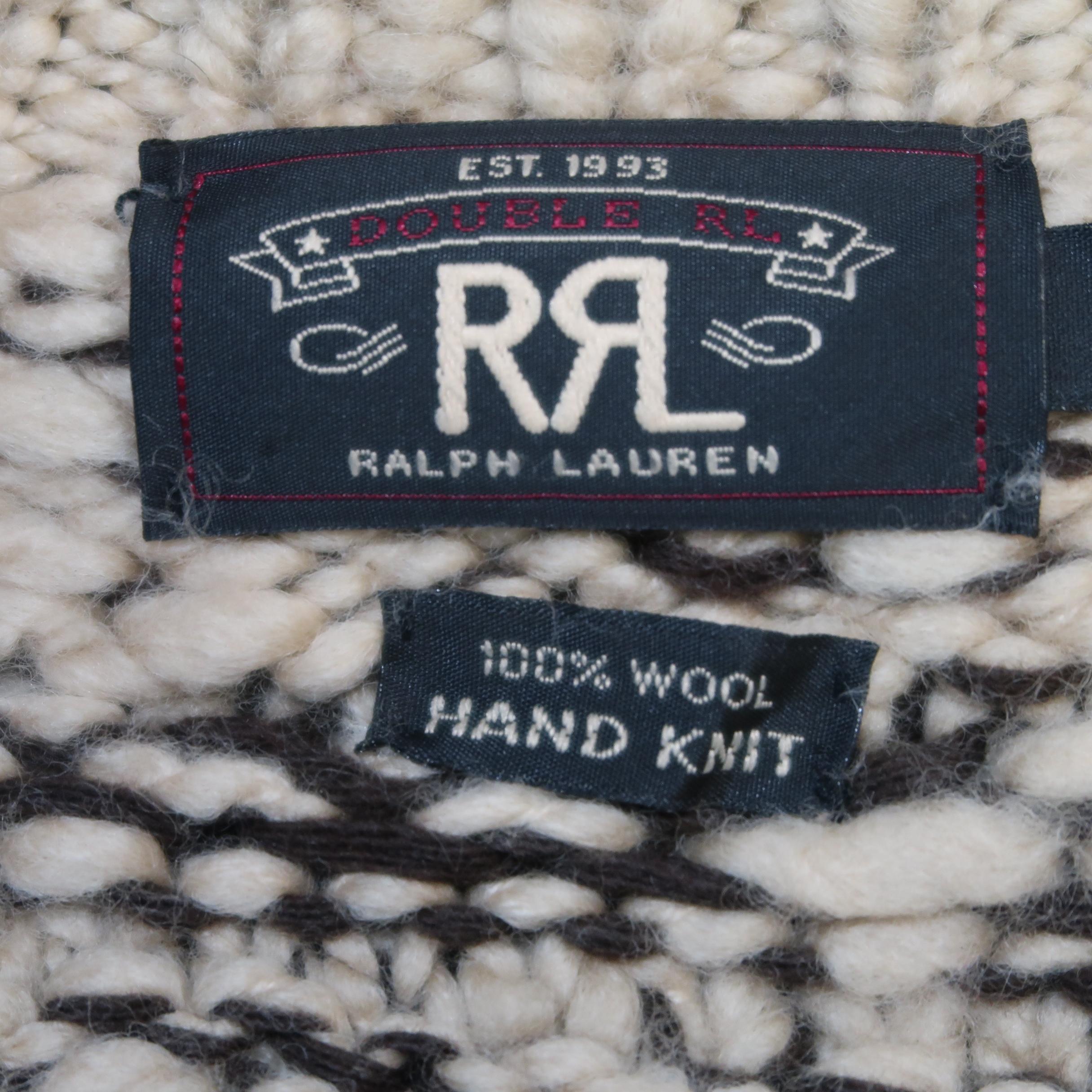Brown RRL by RALPH LAUREN M Khaki Hand Knit Wool Vest Sweater