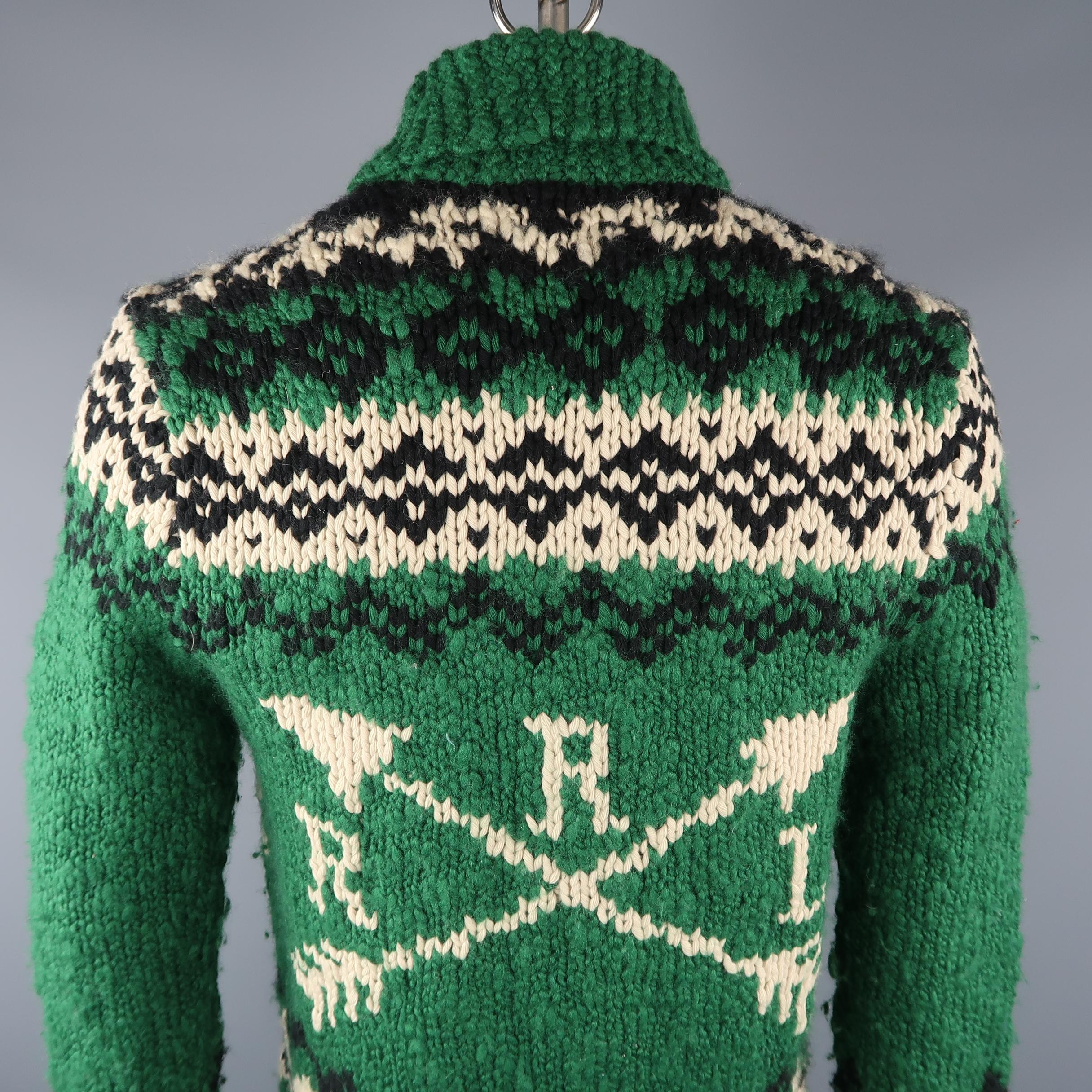 Black RRL by RALPH LAUREN M Green Hand Knit Wool Jacket / Sweater