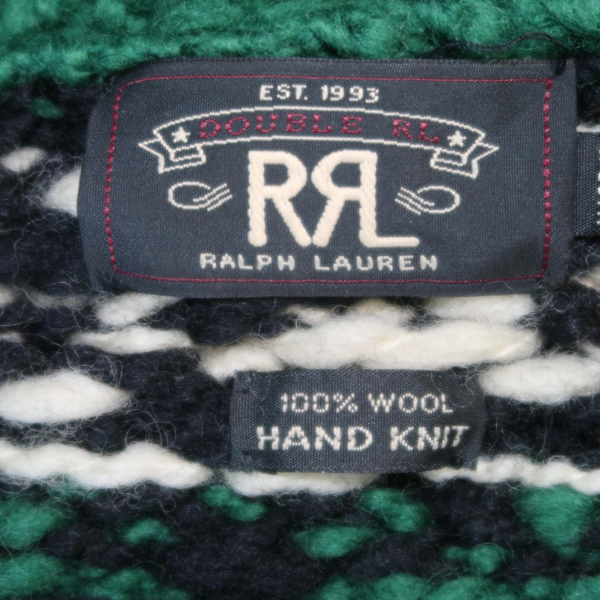 Men's RRL by RALPH LAUREN M Green Hand Knit Wool Jacket / Sweater