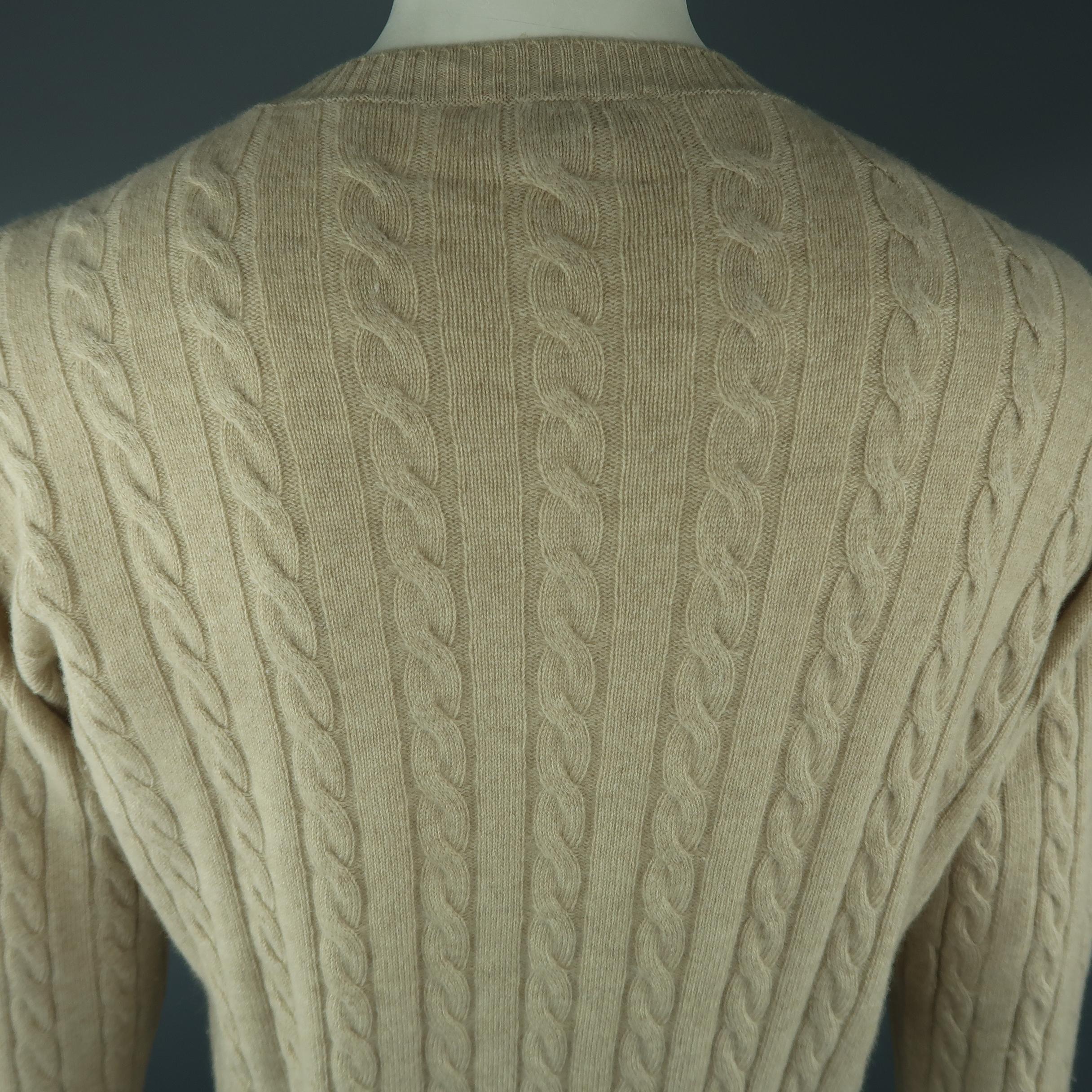 Gray LORO PIANA Size 40 Khaki Cable Knit Cashmere Sweater