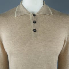 LUCIANO BARBERA Size 40 Khaki Knitted Cashmere Polo Pullover Sweater
