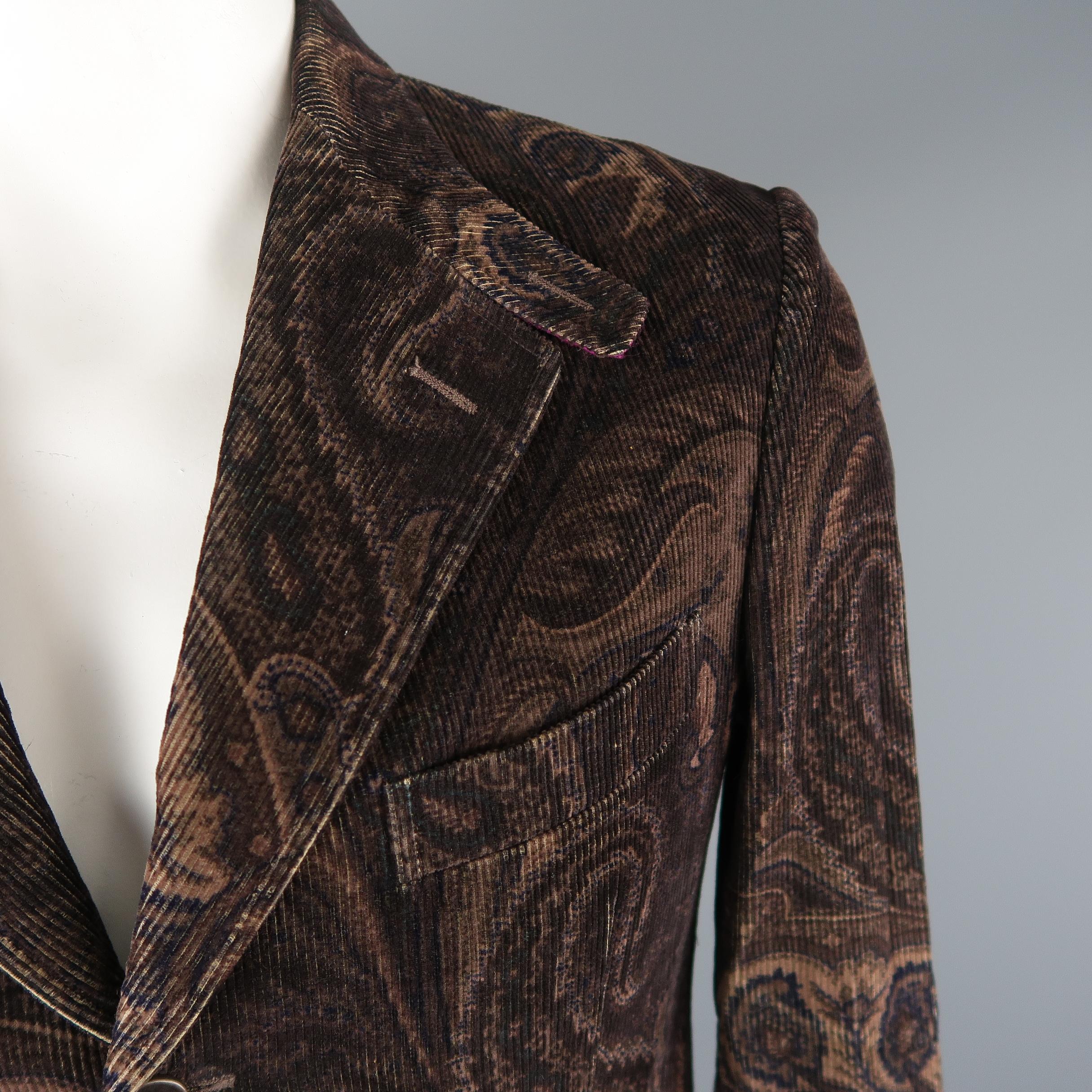 Black ETRO 40 Regular Brown Paisley Corduroy Blazer / Sport Coat