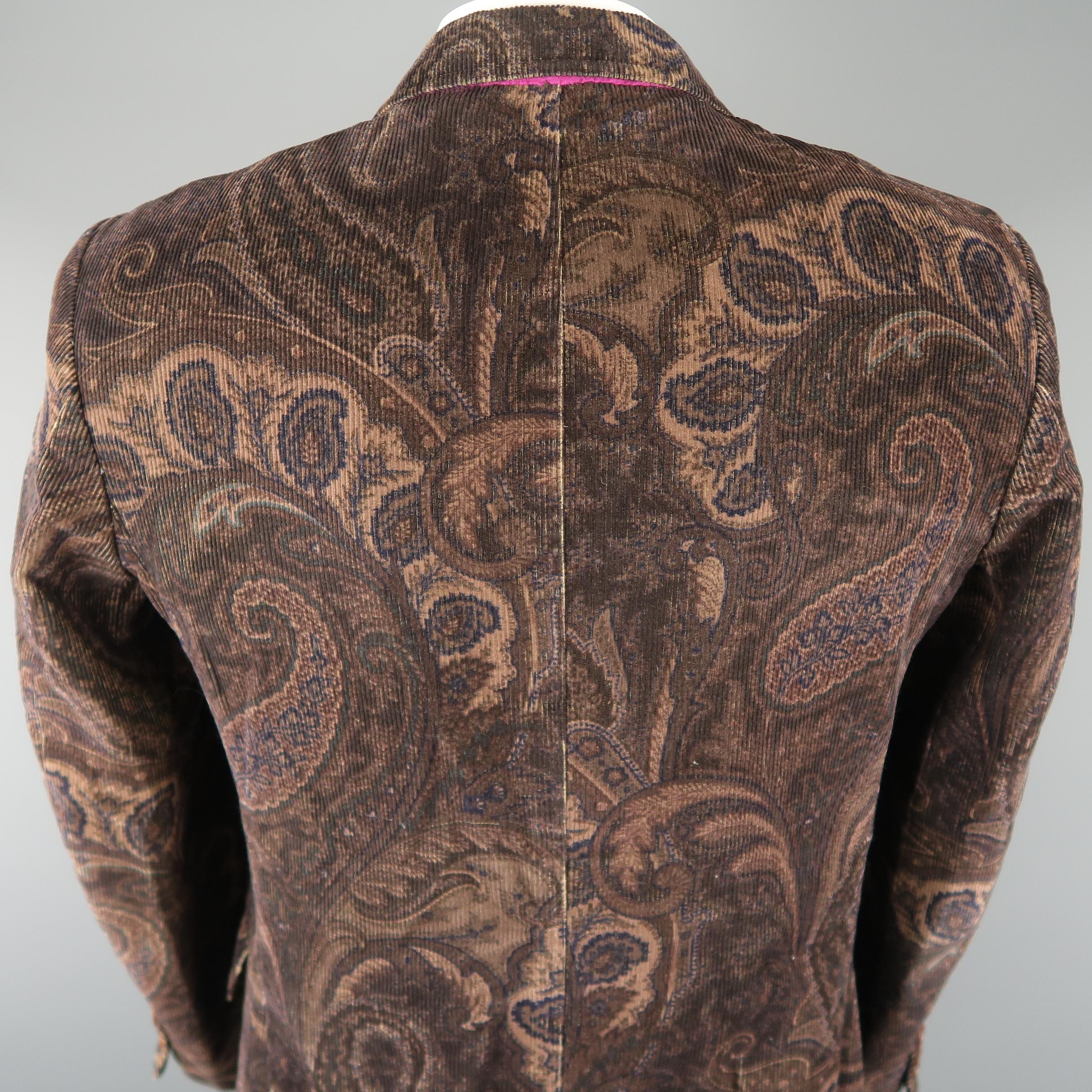 ETRO 40 Regular Brown Paisley Corduroy Blazer / Sport Coat 1