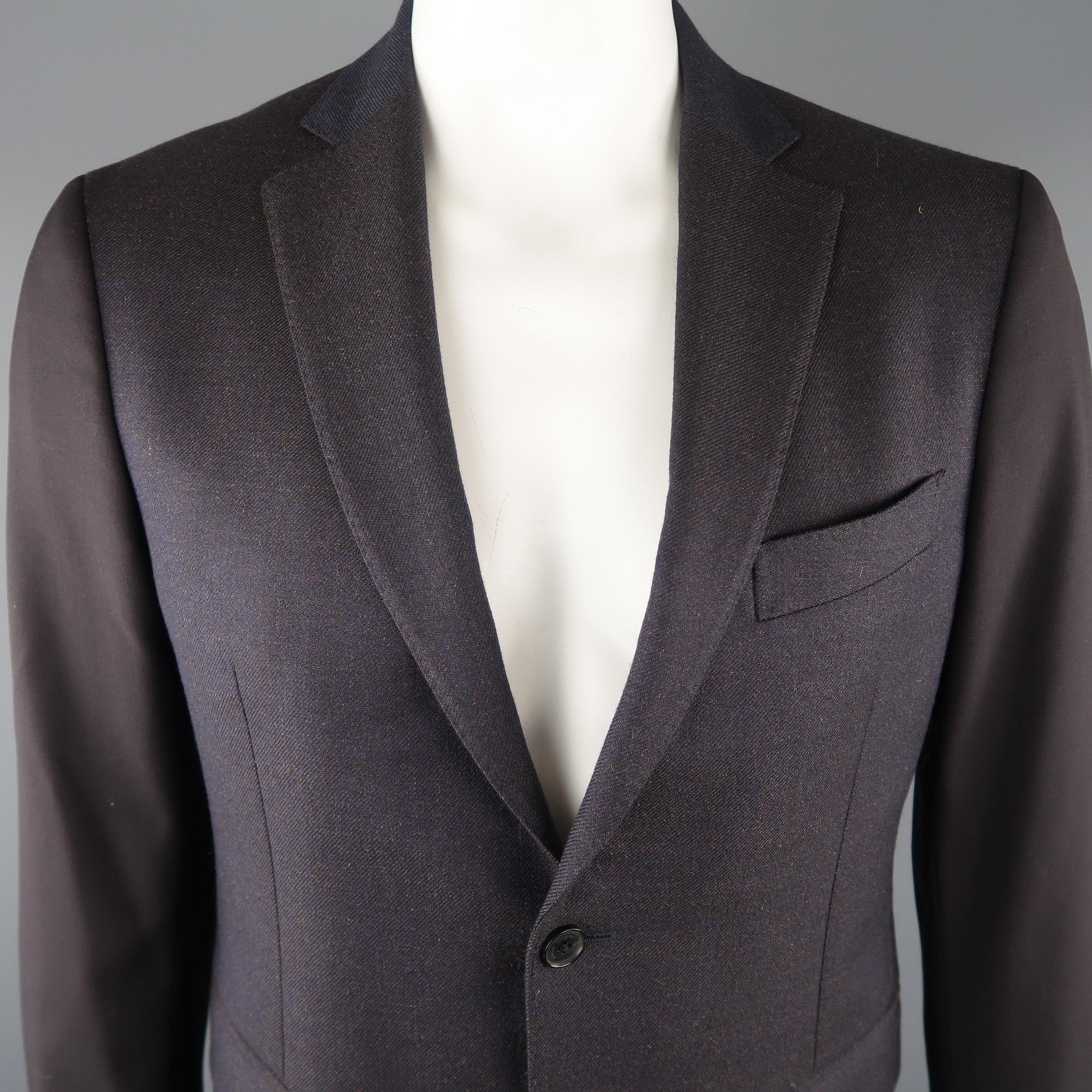 SALVATORE FERRAGAMO 42 Short Navy & Black Mixed Fabrics Wool / Mohair Sport Coat In Excellent Condition In San Francisco, CA