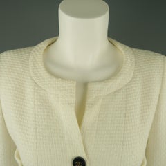 Vintage CHANEL Jacket - Size 6 White Cotton Tweed Cropped CC Jacket Runway 1995