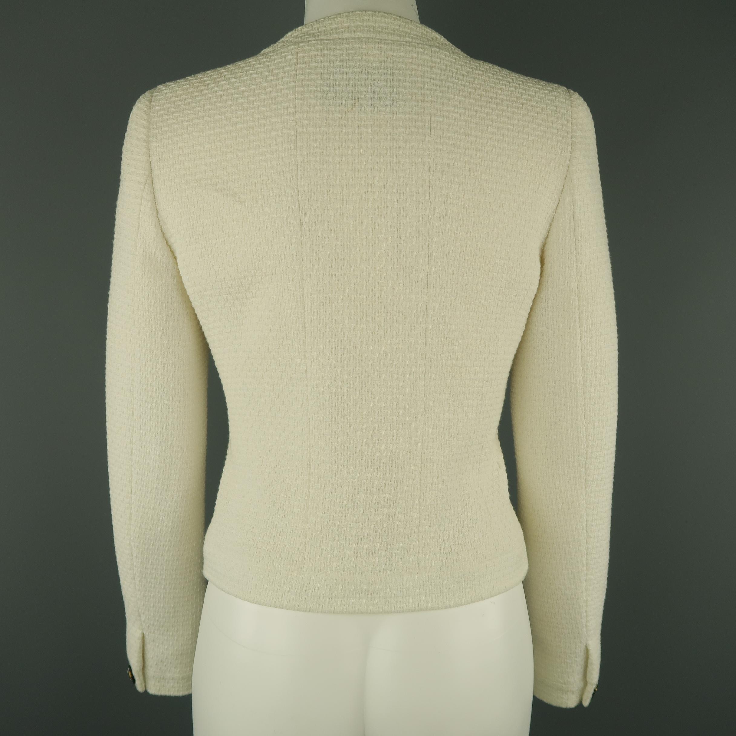Women's Vintage CHANEL Jacket - Size 6 White Cotton Tweed Cropped CC Jacket Runway 1995