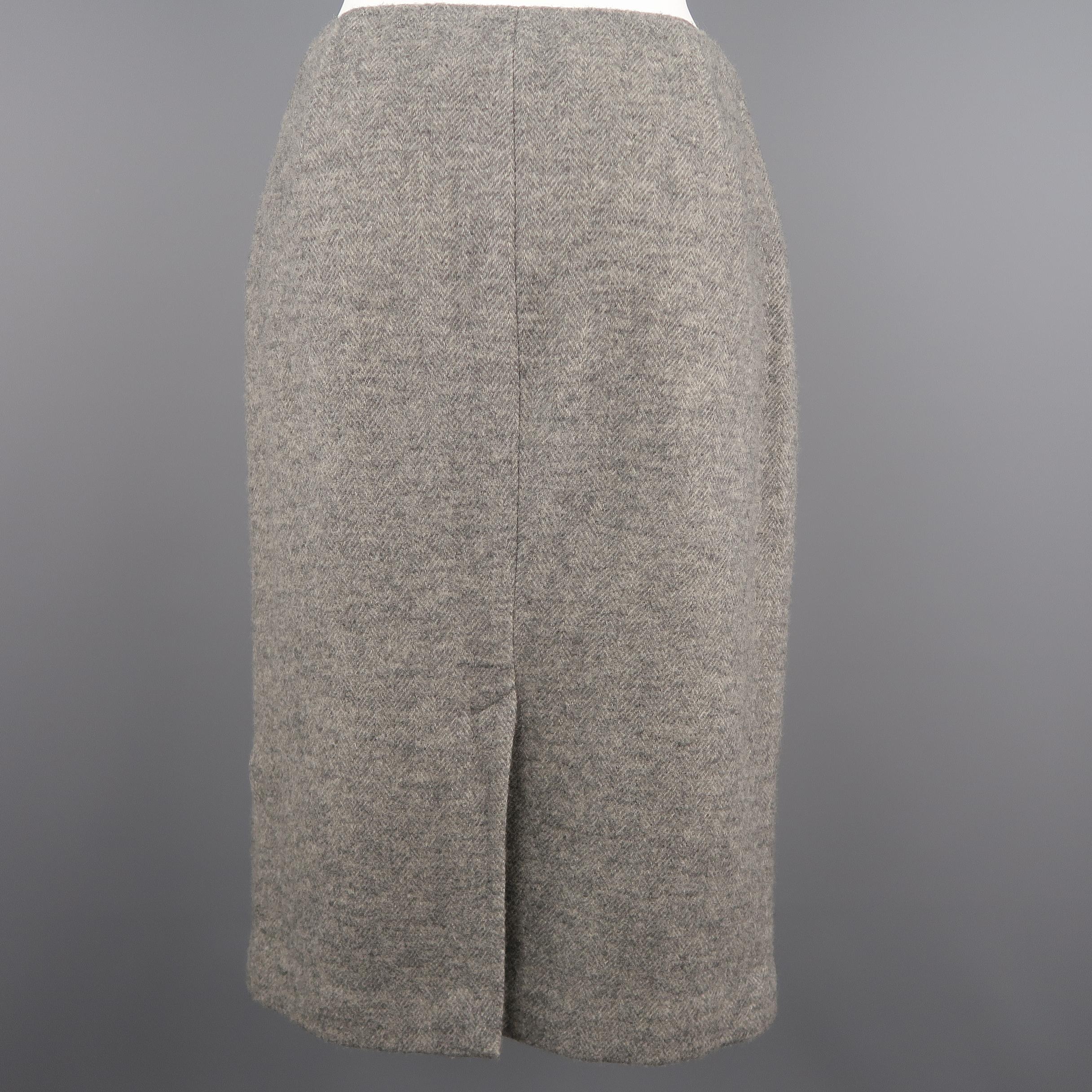 Gray RALPH LAUREN Size 6 Grey Wool Blend Herringbone Pencil Skirt