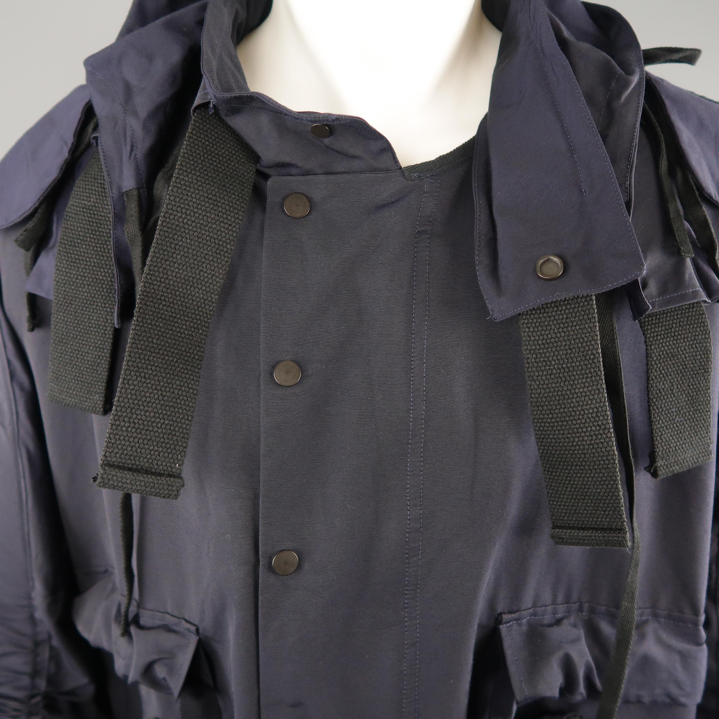 Black CRAIG GREEN L Navy Solid Cotton / Nylon Detachable Hood Parachute Parka