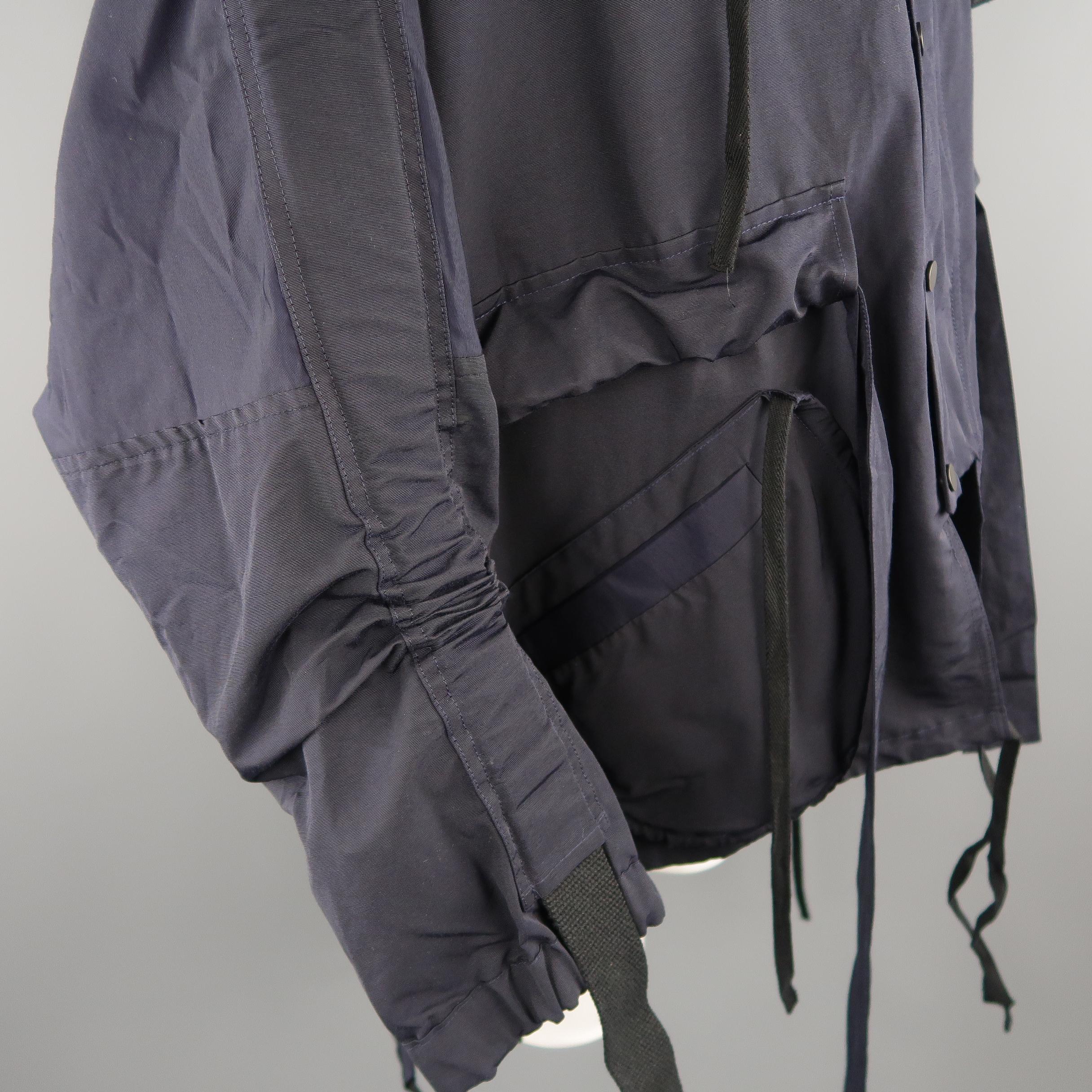 CRAIG GREEN L Navy Solid Cotton / Nylon Detachable Hood Parachute Parka In New Condition In San Francisco, CA