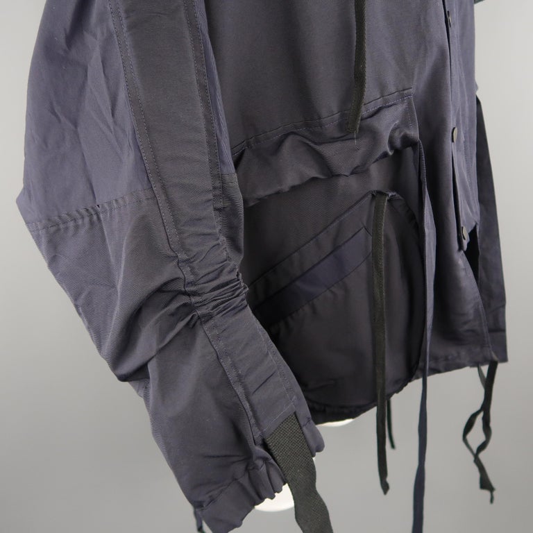 CRAIG GREEN L Navy Solid Cotton / Nylon Detachable Hood Parachute Parka