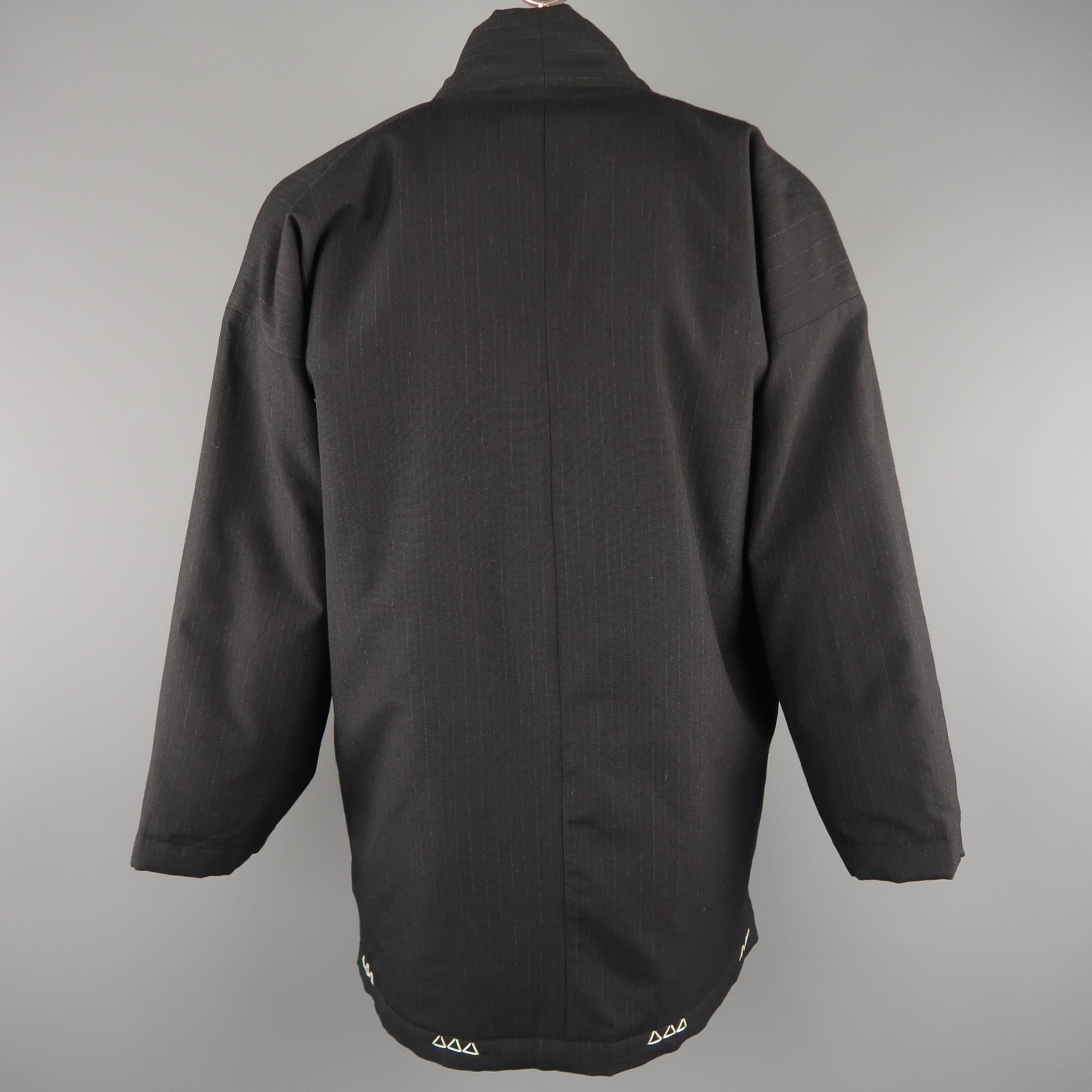 Black VISVIM L Navy Striped Wool / Mohair DOTERA Kimono Coat