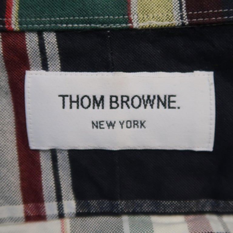 THOM BROWNE Size S Multi-Color Plaid Cotton Long Sleeve Shirt at 1stDibs
