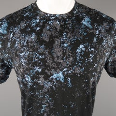 BALENCIAGA Size S Black & Blue Splattered Cotton T-shirt