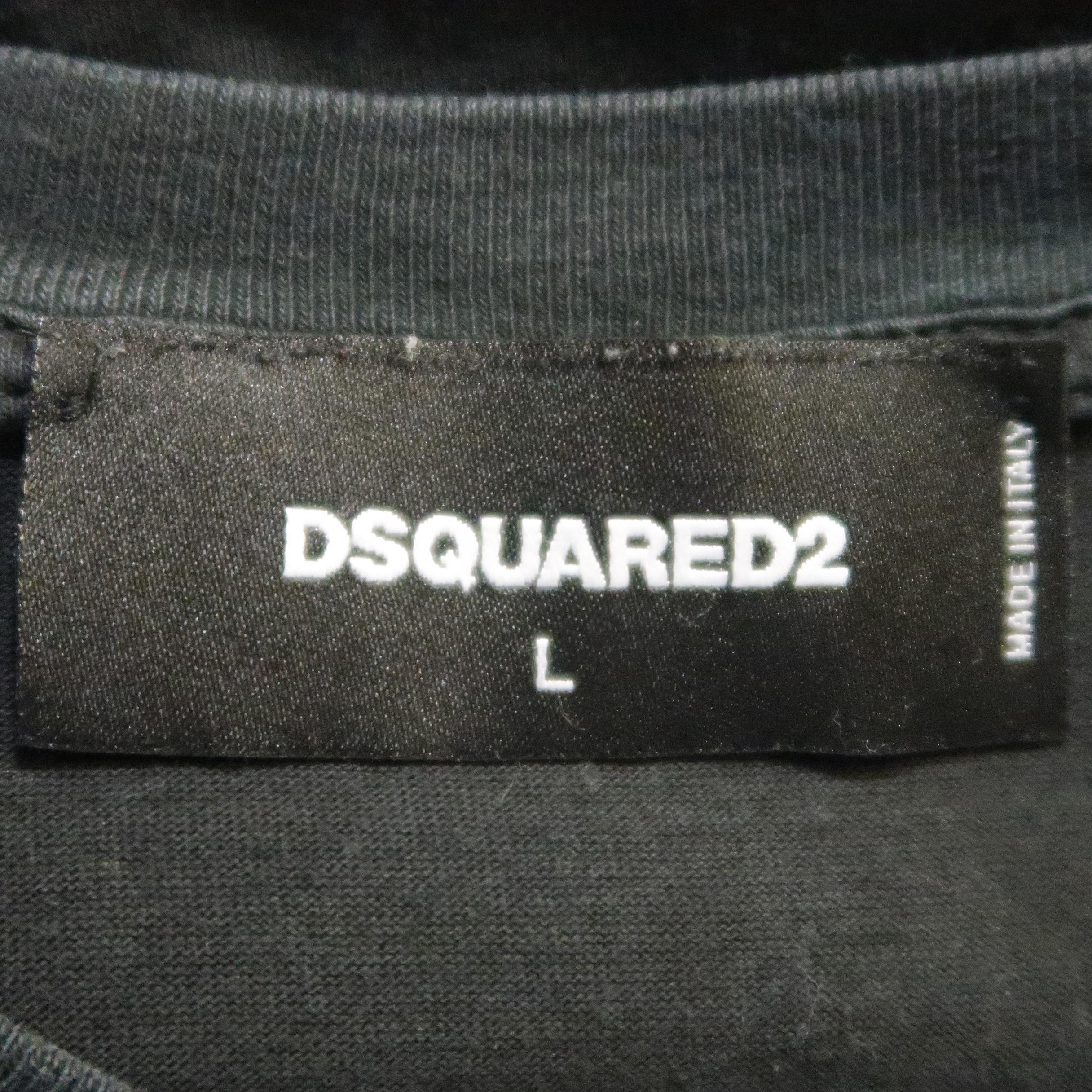 DSQUARED2 Size L Black Graphic Cotton T-shirt 1