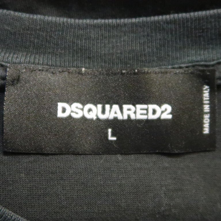 DSQUARED2 Size L Black Graphic Cotton T-shirt For Sale at 1stdibs
