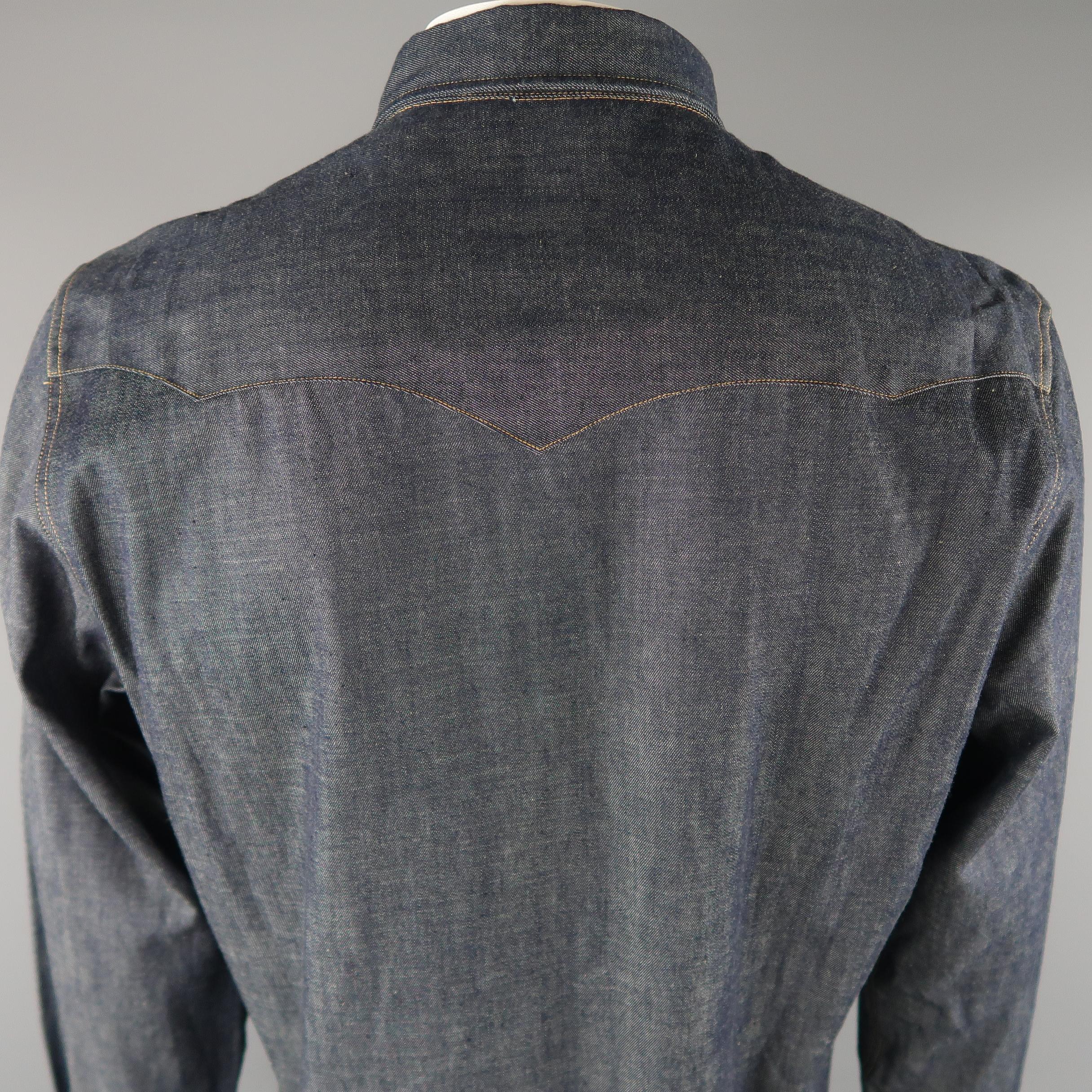 Black RRL by RALPH LAUREN Size L Indigo Contrast Stitch Cotton Long Sleeve Shirt